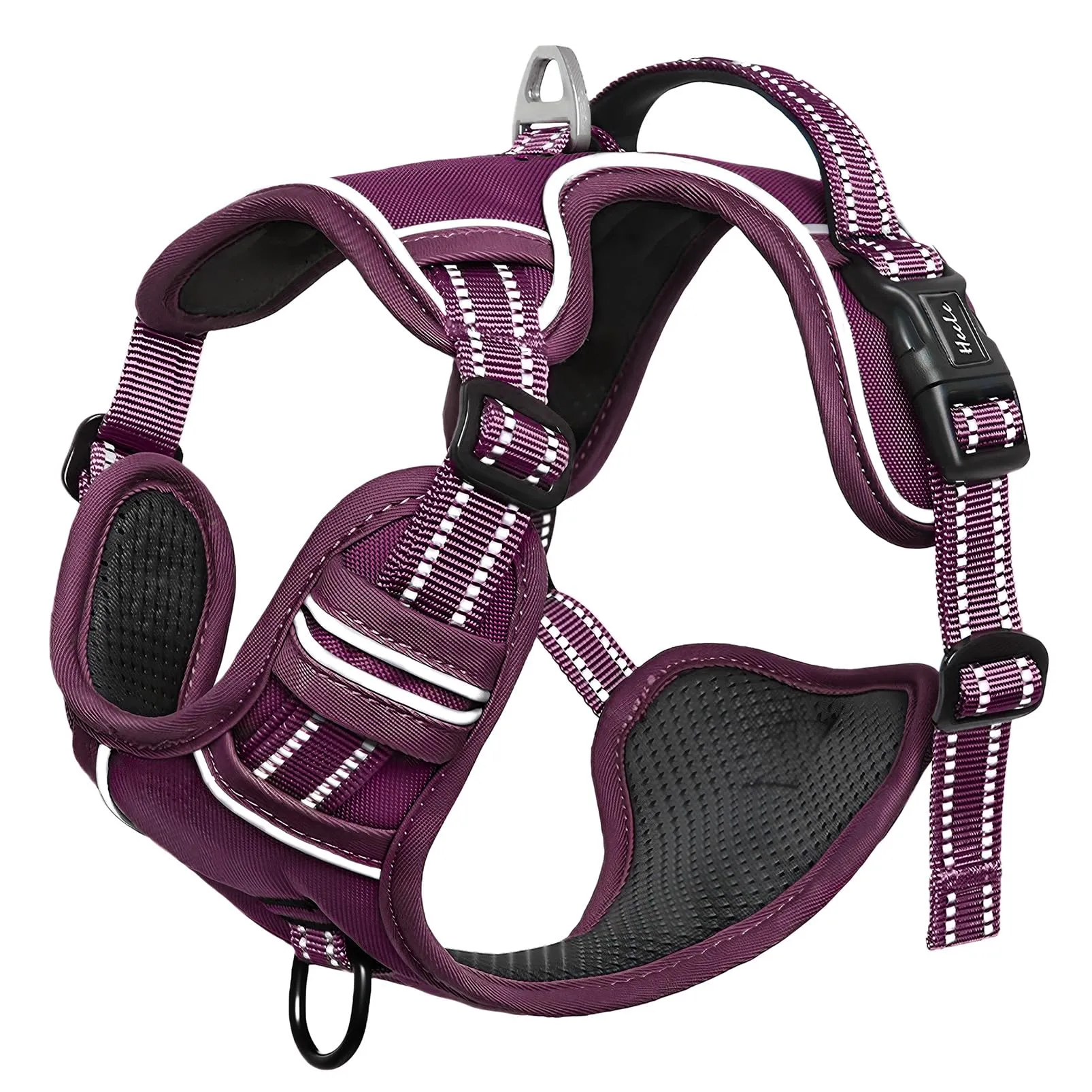 HEELE Pettorina Cane Riflettente Pettorina Addestramento Cani No Pull con 2 Ganci in Metallo + Comodo Maniglia, Gilet per Cani Regolabile per Camminare, Viola Rifiniture Abbinate, L - immagine 2