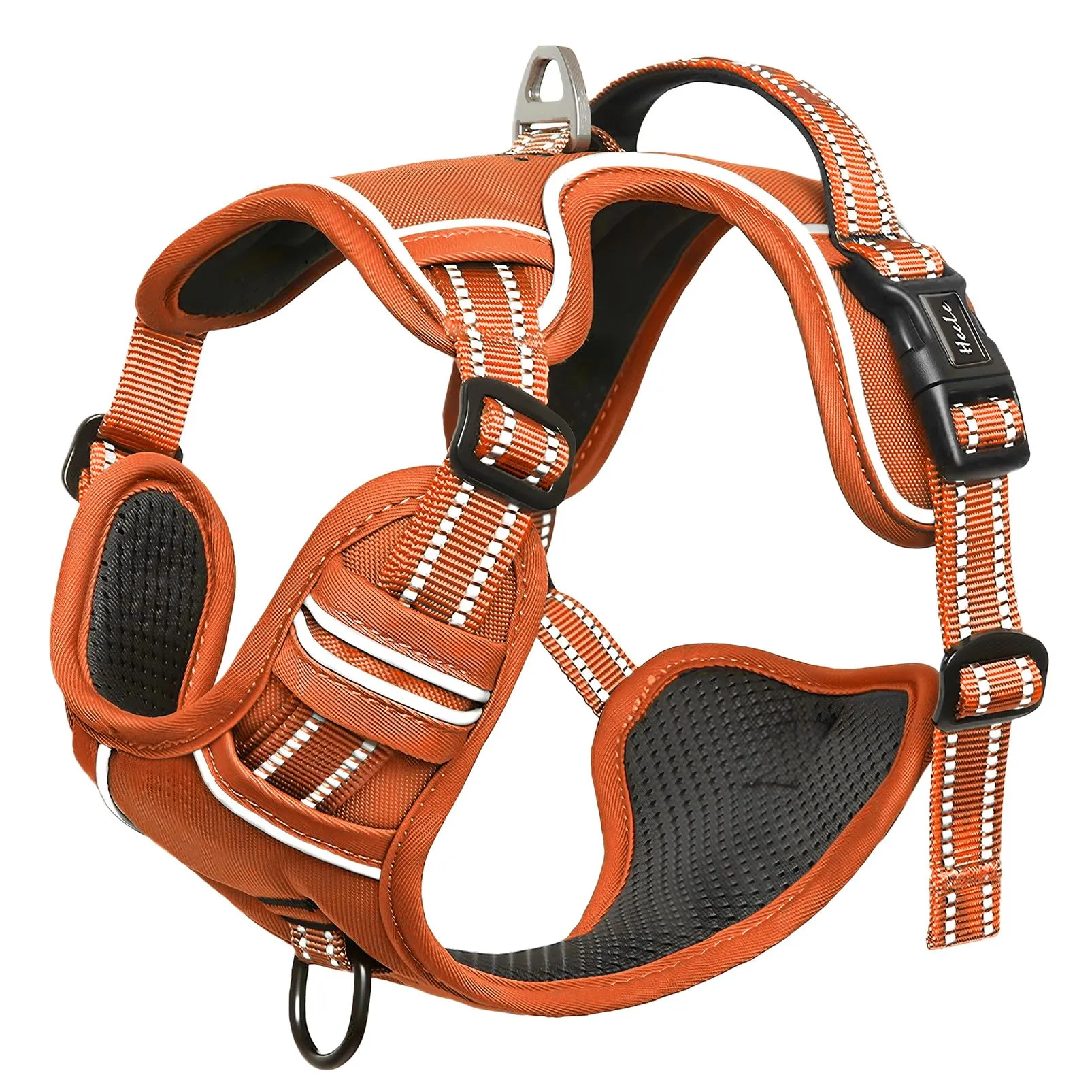 HEELE Pettorina Cane Taglia Media Riflettente Pettorina Addestramento Cani Anti Tiro con 2 Ganci in Metallo + Comodo Maniglia, Gilet per Cani Regolabile per Camminare, Zucca Arancione, M - immagine 2