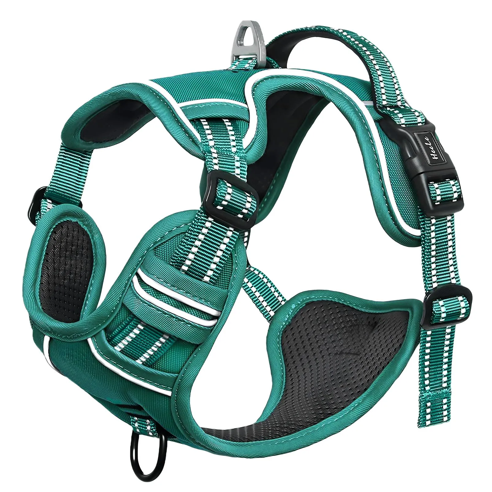 HEELE Pettorina Cane Taglia Piccola Riflettente Pettorina Addestramento Cani Anti Tiro con 2 Ganci in Metallo + Comodo Maniglia, Gilet per Cani Regolabile per Camminare, Verde Erba, S - immagine 2