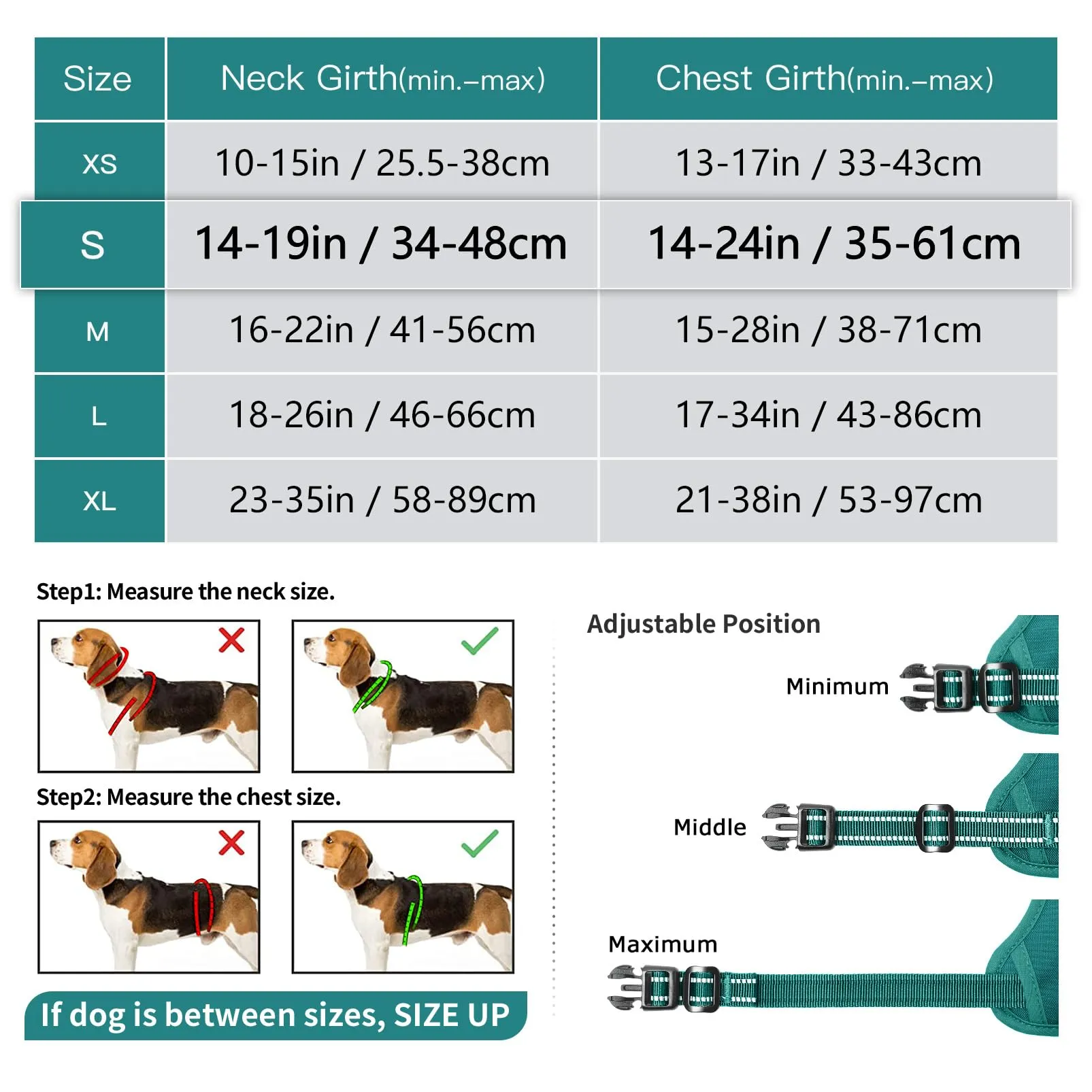 HEELE Pettorina Cane Taglia Piccola Riflettente Pettorina Addestramento Cani Anti Tiro con 2 Ganci in Metallo + Comodo Maniglia, Gilet per Cani Regolabile per Camminare, Verde Erba, S - immagine 7
