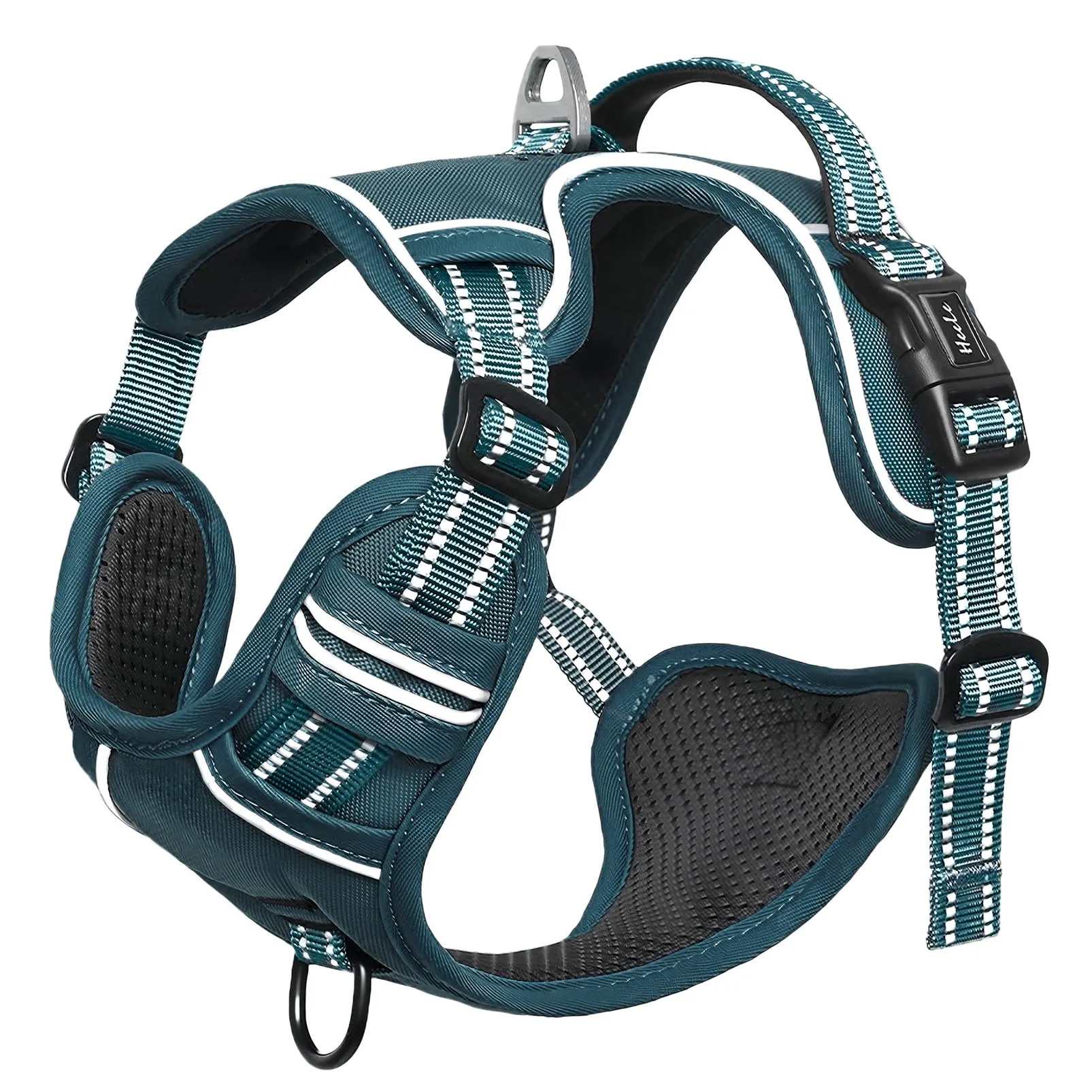 HEELE Pettorina Cane Taglia Media e Grande Riflettente Pettorina Addestramento Cani No Pull con 2 Ganci in Metallo + Comodo Maniglia, Gilet per Cani Regolabile per Camminare, Verde Nerastro, L - immagine 2