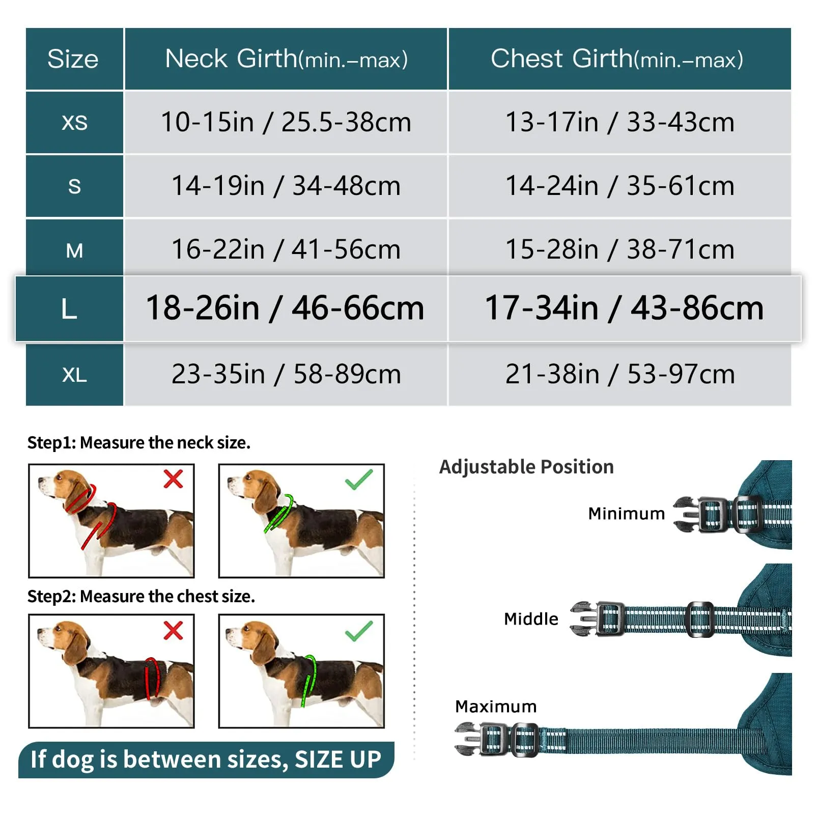 HEELE Pettorina Cane Taglia Media e Grande Riflettente Pettorina Addestramento Cani No Pull con 2 Ganci in Metallo + Comodo Maniglia, Gilet per Cani Regolabile per Camminare, Verde Nerastro, L - immagine 7
