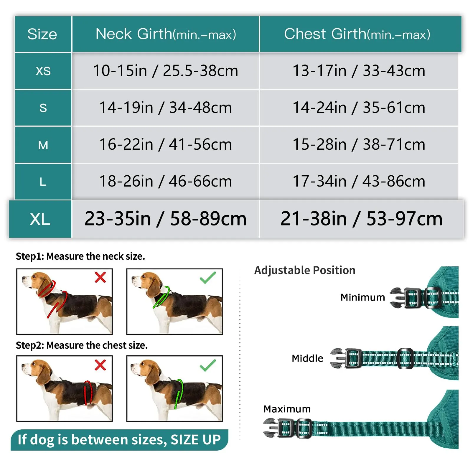 HEELE Pettorina Cane Taglia Grande Riflettente Pettorina Addestramento Cani Anti Tiro con 2 Ganci in Metallo + Comodo Maniglia, Gilet per Cani Regolabile per Camminare, Verde Erba, XL - immagine 7