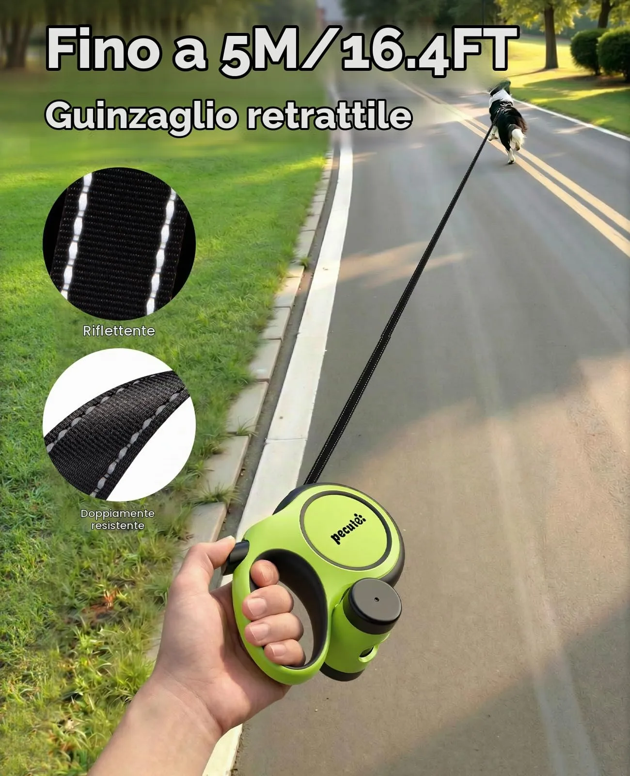 Pecute Guinzaglio per Cani Allungabile 5 metri con Corda Anti-morso da 46cm - immagine 2