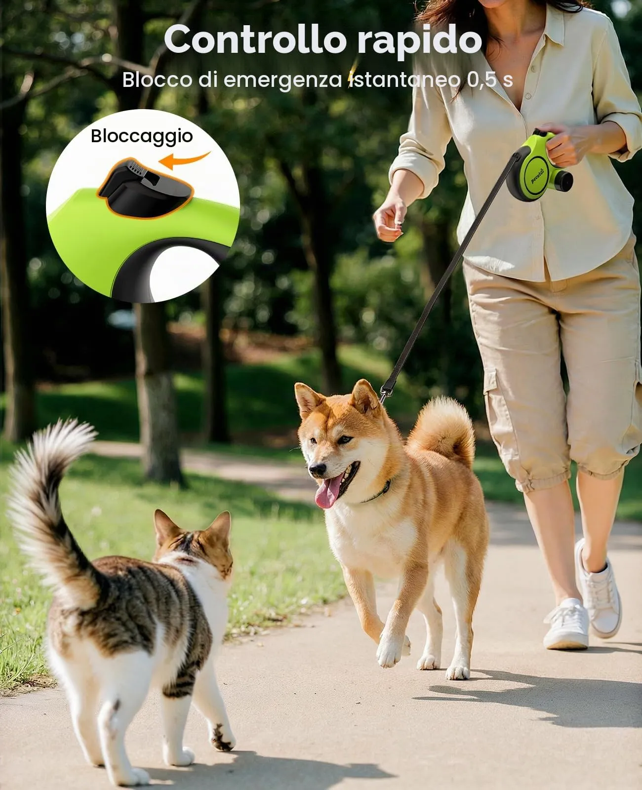 Pecute Guinzaglio per Cani Allungabile 5 metri con Corda Anti-morso da 46cm - immagine 5