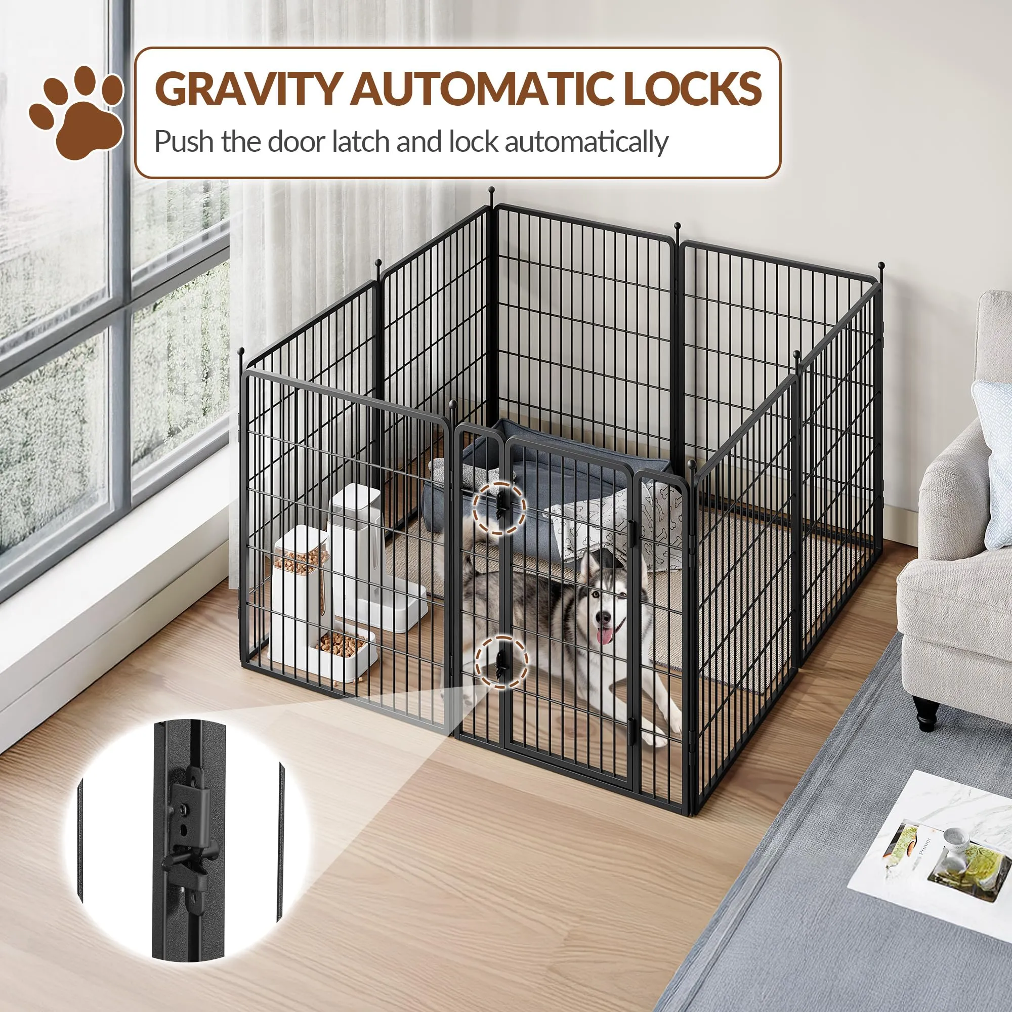 Fobyfurny Recinto per Cani, Altezza 80 cm, Nero - immagine 4