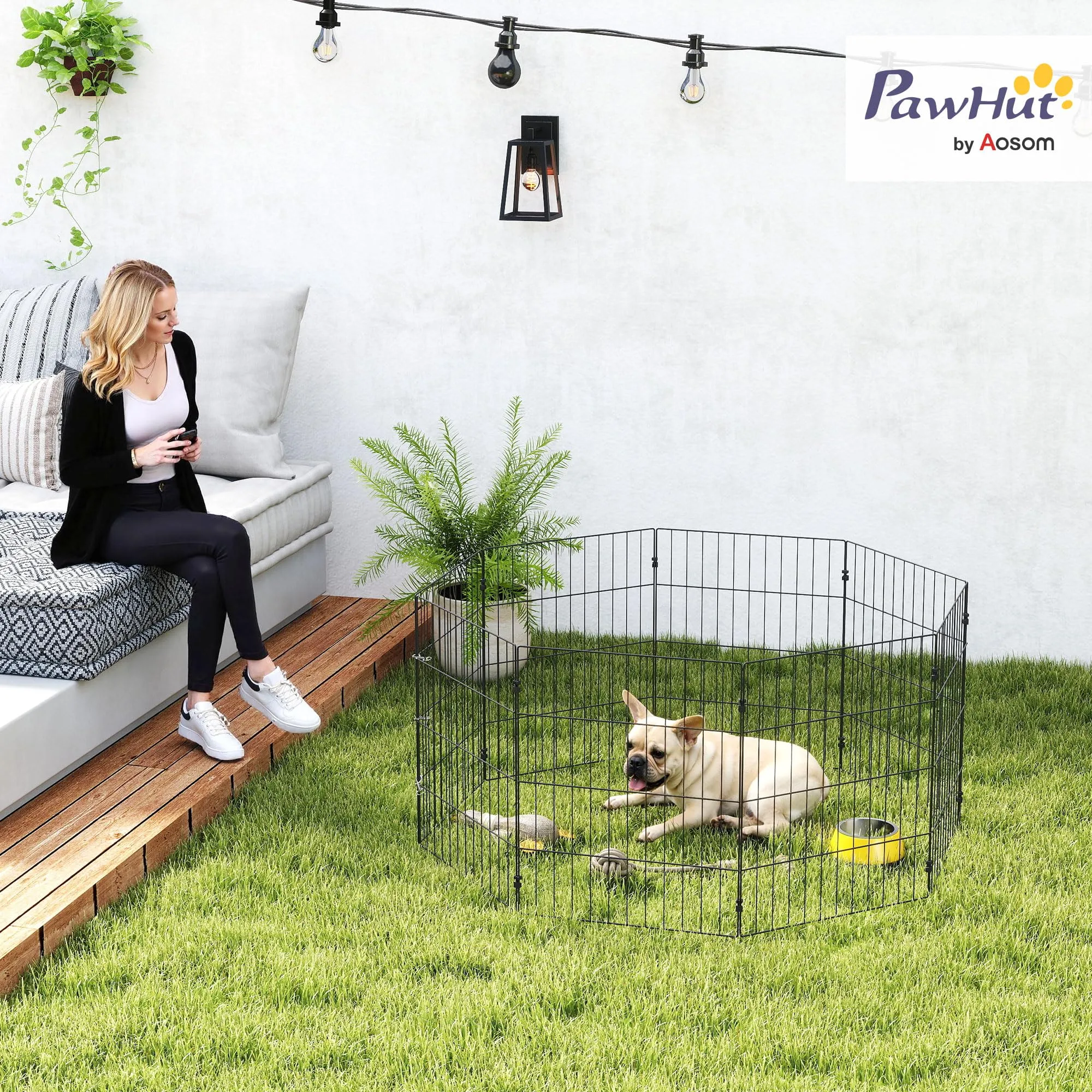 PawHut Recinto per Cani Pieghevole in Metallo 8 Pannelli 50 x 60 cm Nero - immagine 2