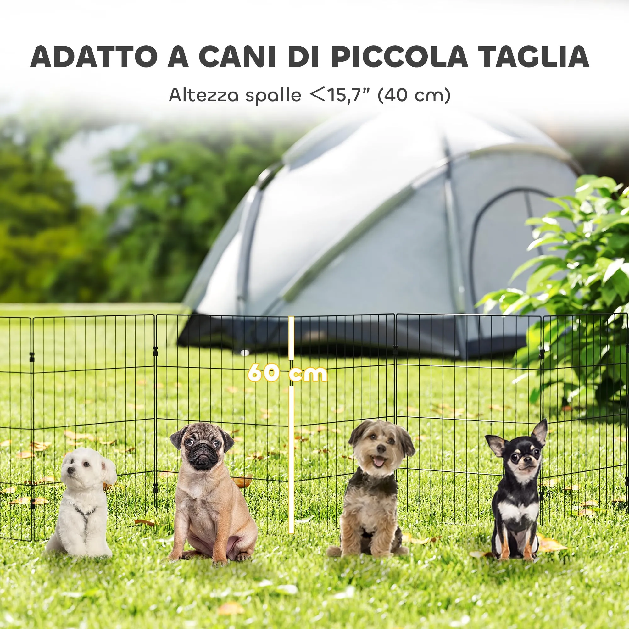 PawHut Recinto per Cani Pieghevole in Metallo 8 Pannelli 50 x 60 cm Nero - immagine 4