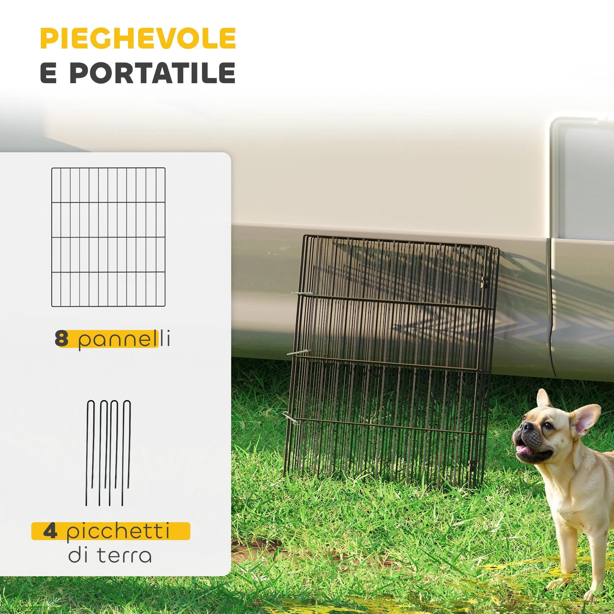 PawHut Recinto per Cani Pieghevole in Metallo 8 Pannelli 50 x 60 cm Nero - immagine 5