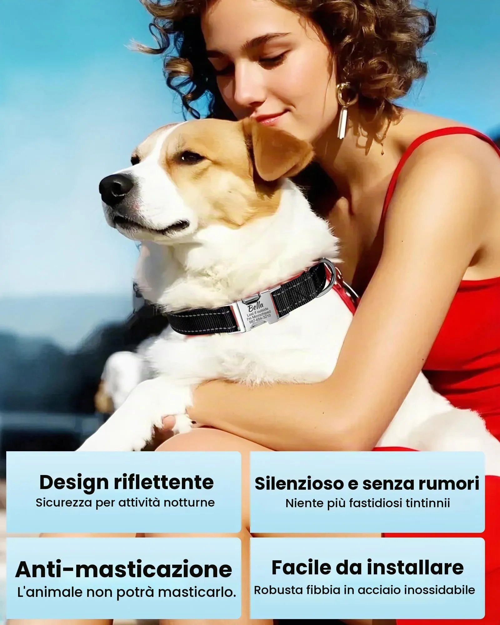 Collare personalizzato per cani - Regolabile e riflettente, in nylon resistente con incisione laser del nome, indirizzo e numero di telefono, adatto a cani e gatti di taglia piccola, media e grande - immagine 2