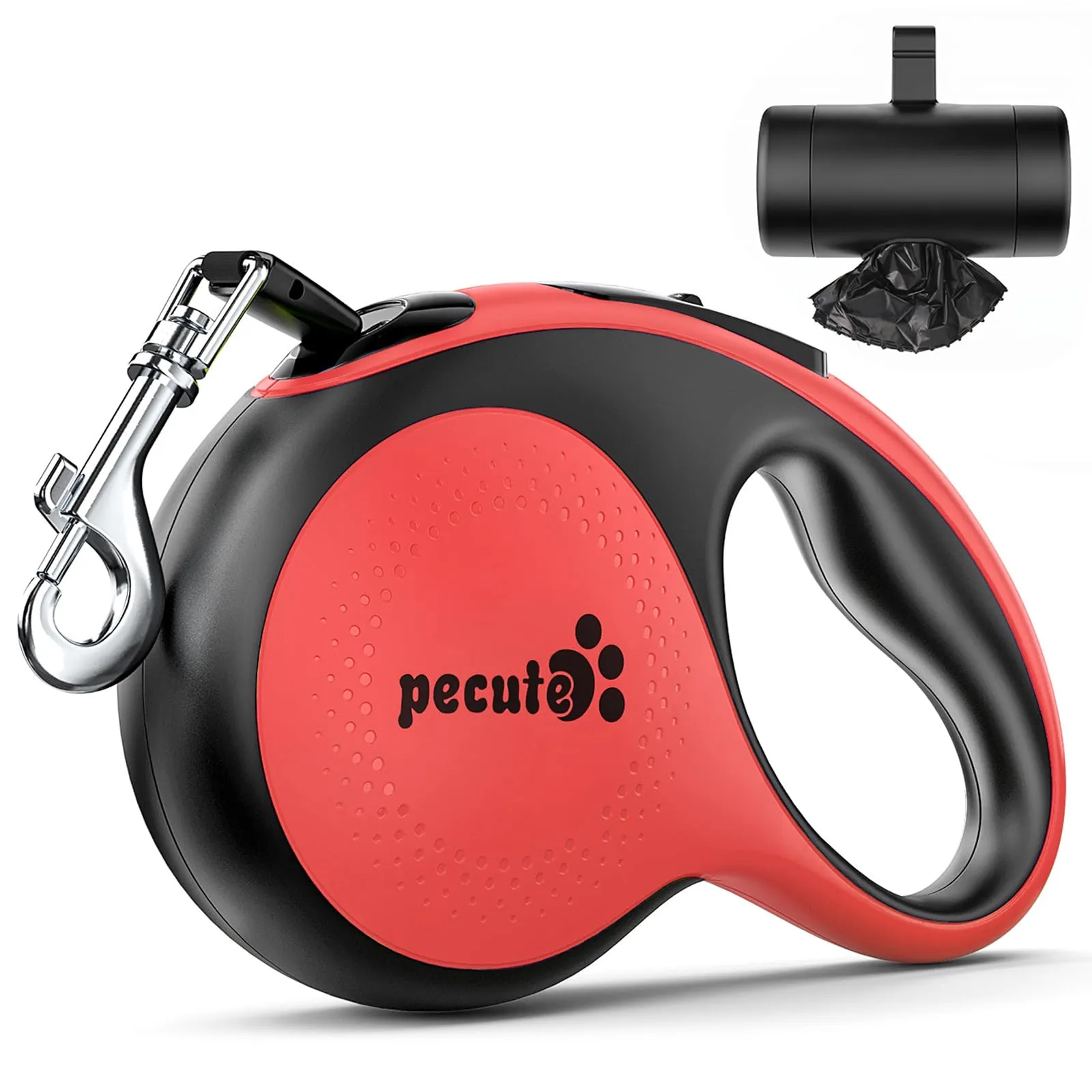 Pecute Guinzaglio per Cani Allungabile 8m (fino a 50kg), 360° Anti-Tangle, Freno Rapido e Impugnatura Antiscivolo, con Sacchetti Igienici e Porta Sacchetti,Rosso - immagine 1