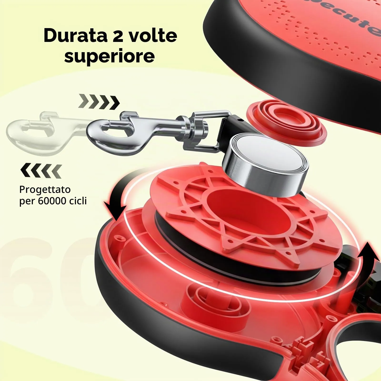 Pecute Guinzaglio per Cani Allungabile 8m (fino a 50kg), 360° Anti-Tangle, Freno Rapido e Impugnatura Antiscivolo, con Sacchetti Igienici e Porta Sacchetti,Rosso - immagine 5