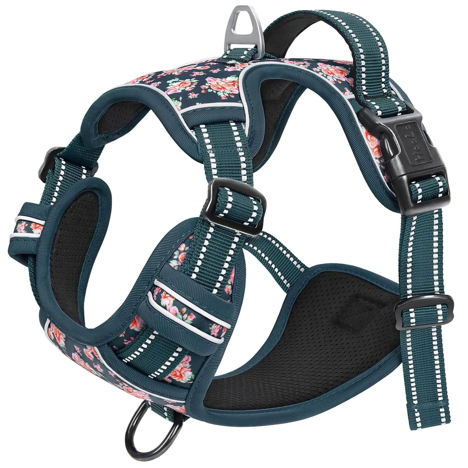 HEELE Pettorina Cane Regolabile No-pull con Manico, Fiori-Verde Nerastro, M - immagine 7