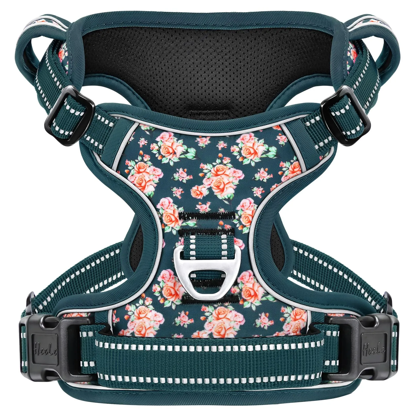HEELE Pettorina Cane Regolabile No-pull con Manico, Fiori-Verde Nerastro, L - immagine 1