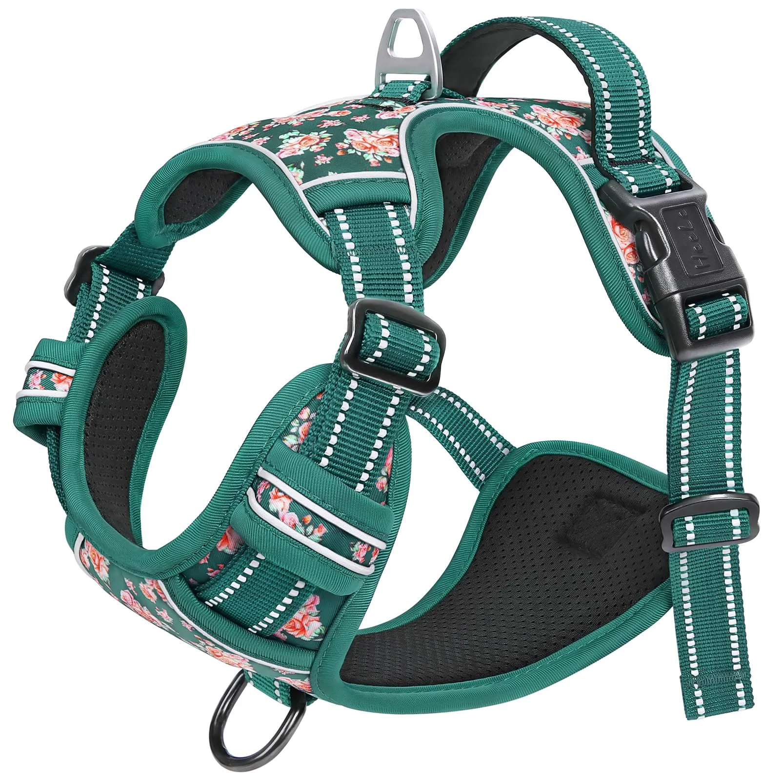 HEELE Pettorina Cane Riflettente No-pull Regolabile, Fiori-Verde Erba, M - immagine 4