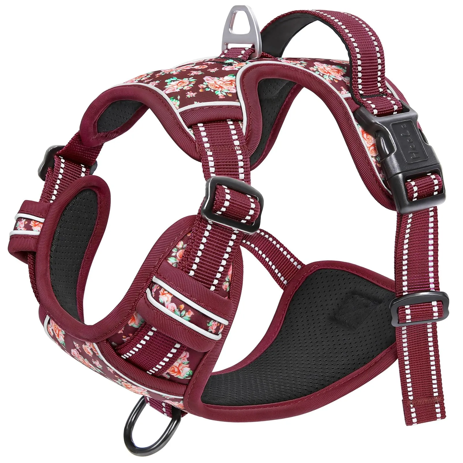 HEELE Pettorina Cane Regolabile No-pull con Manico, Fiori-Rosso Borgogna, L - immagine 3