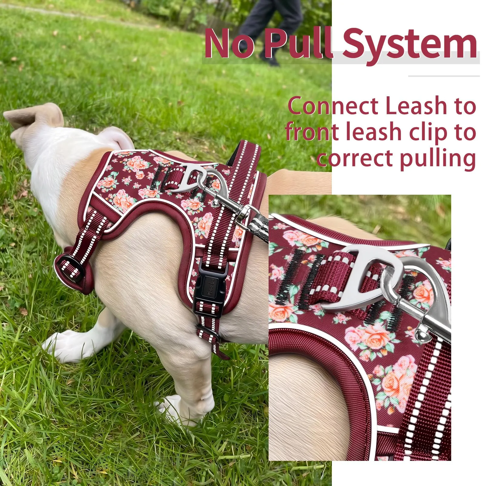 HEELE Pettorina Cane Regolabile No-pull con Manico, Fiori-Rosso Borgogna, L - immagine 5