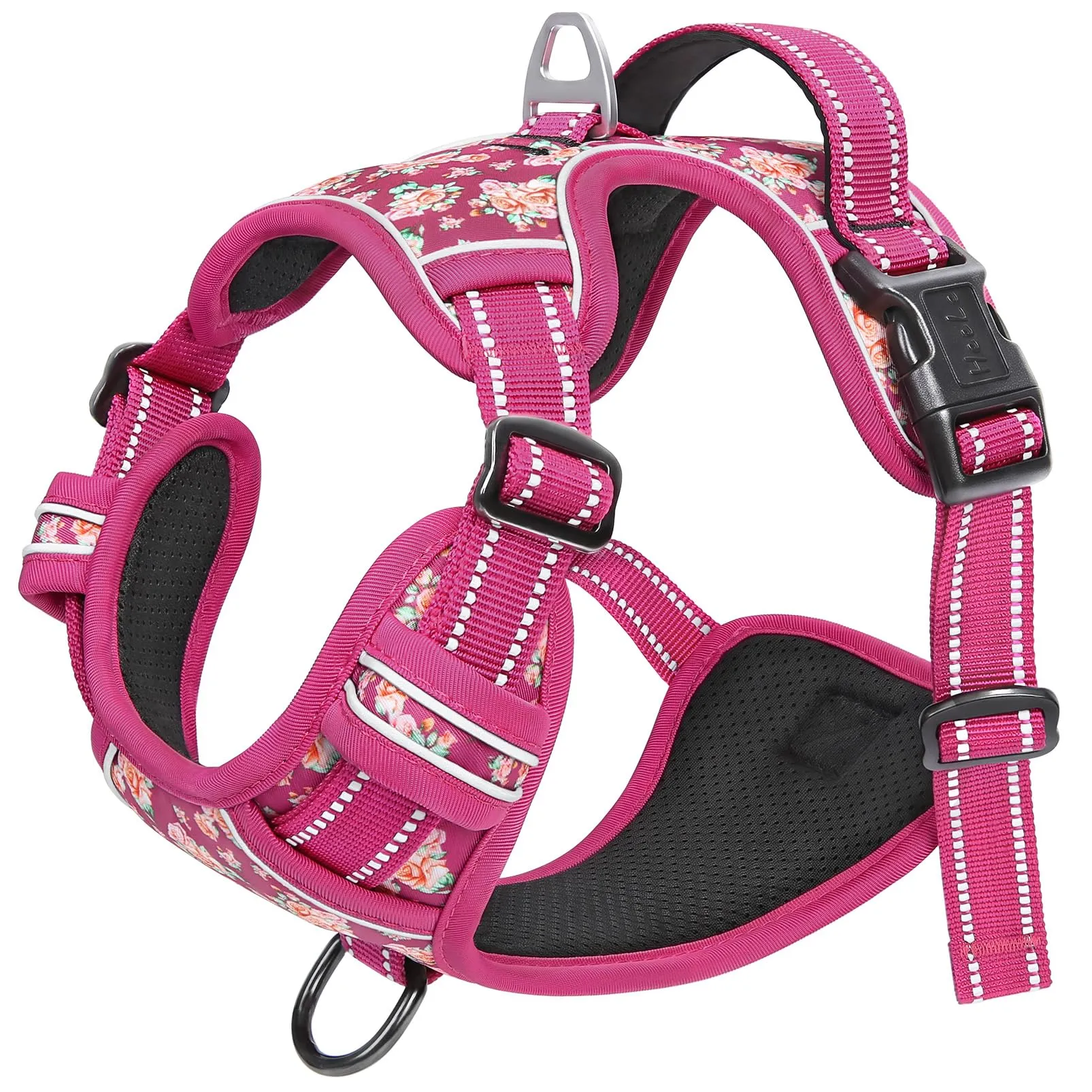 HEELE Pettorina Cane Riflettente No-pull Regolabile, Fiori-Rosso Rosa, L - immagine 3
