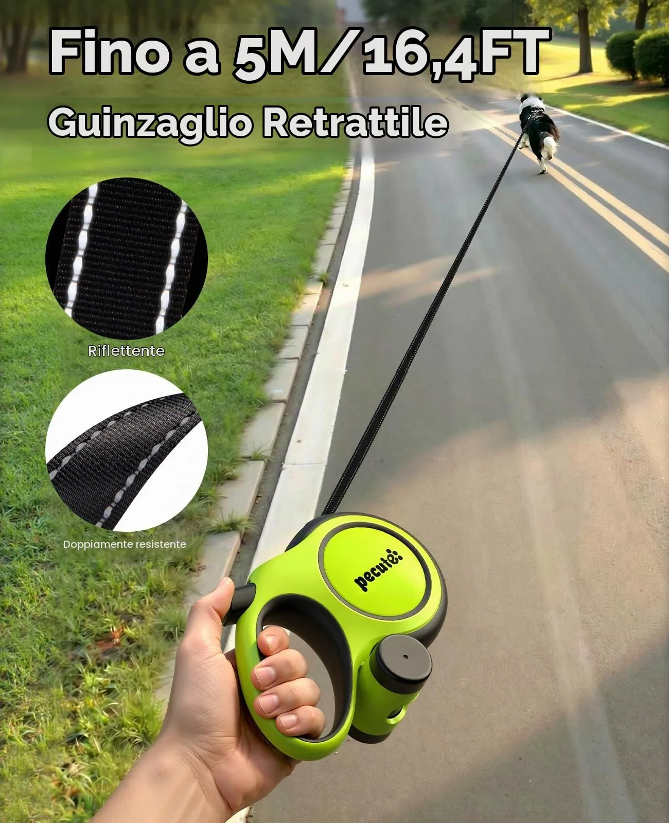 Pecute Guinzaglio per Cani Allungabile 5 Metri, per Cani Fino a 15-50 kg - immagine 2