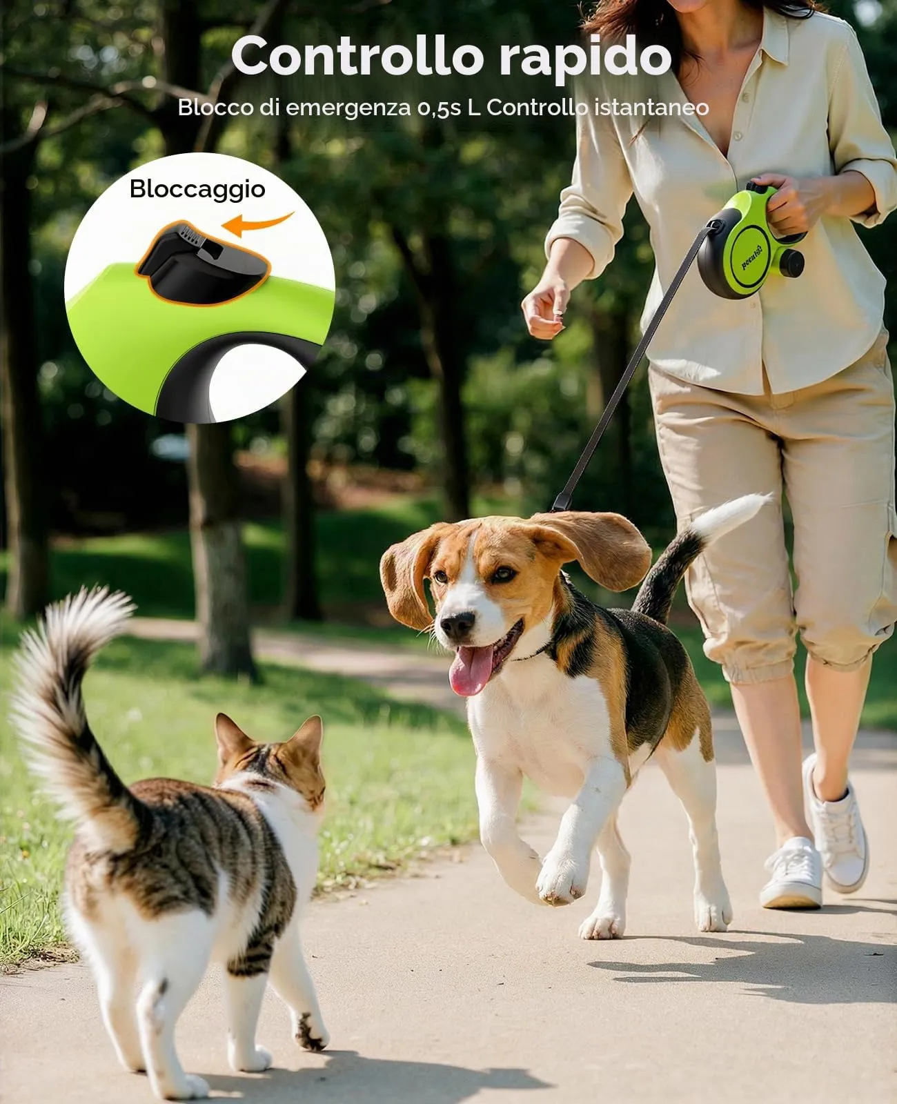 Pecute Guinzaglio per Cani Allungabile 5 Metri, per Cani Fino a 15-50 kg - immagine 4