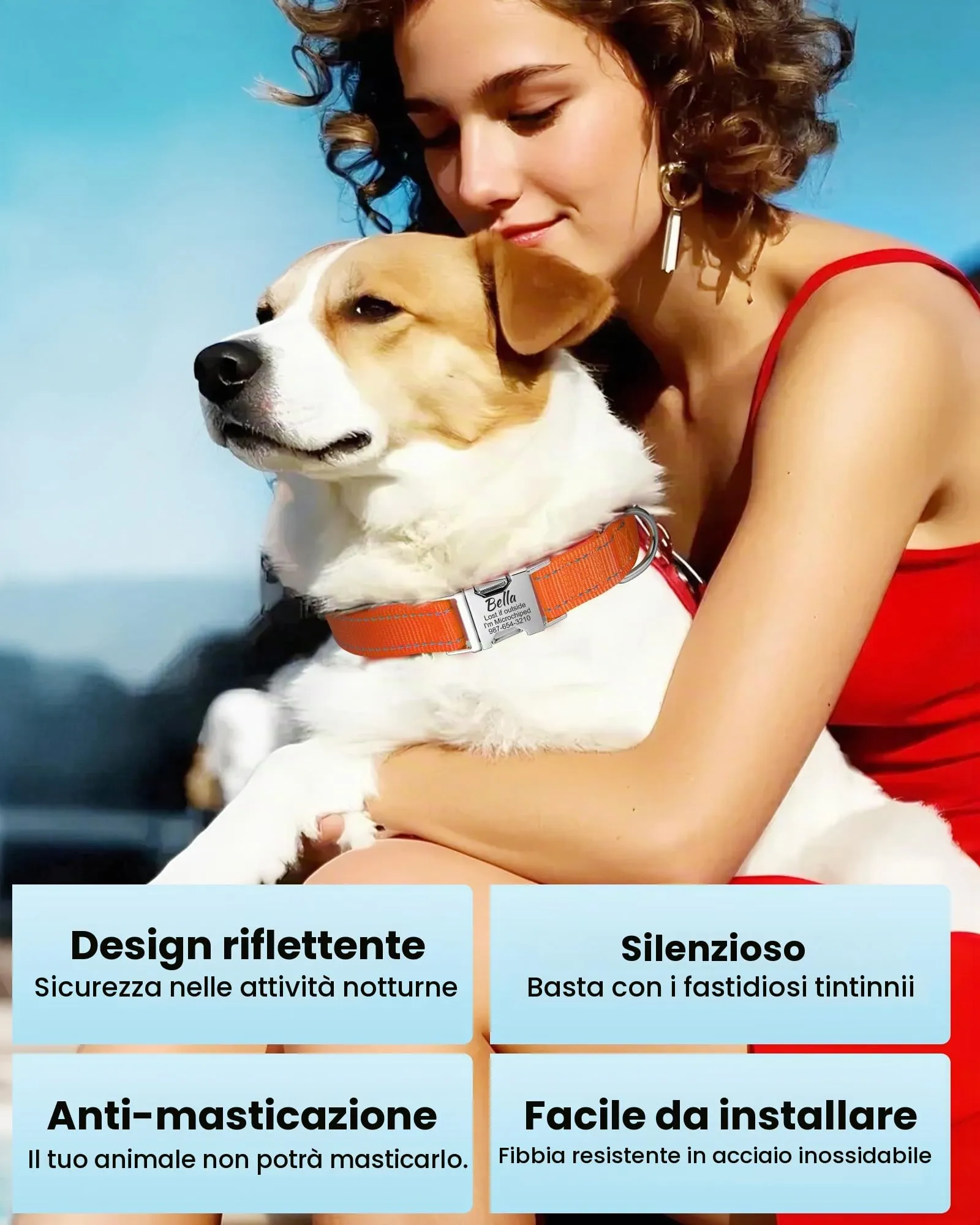 Collare per Cane Riflettente Personalizzato, Collana con nome e numero di telefono incisi, Fibbia Staccabile Durevole, Collari Di Regolabili per Cani Di Piccola, Media e Grande Taglia - immagine 2