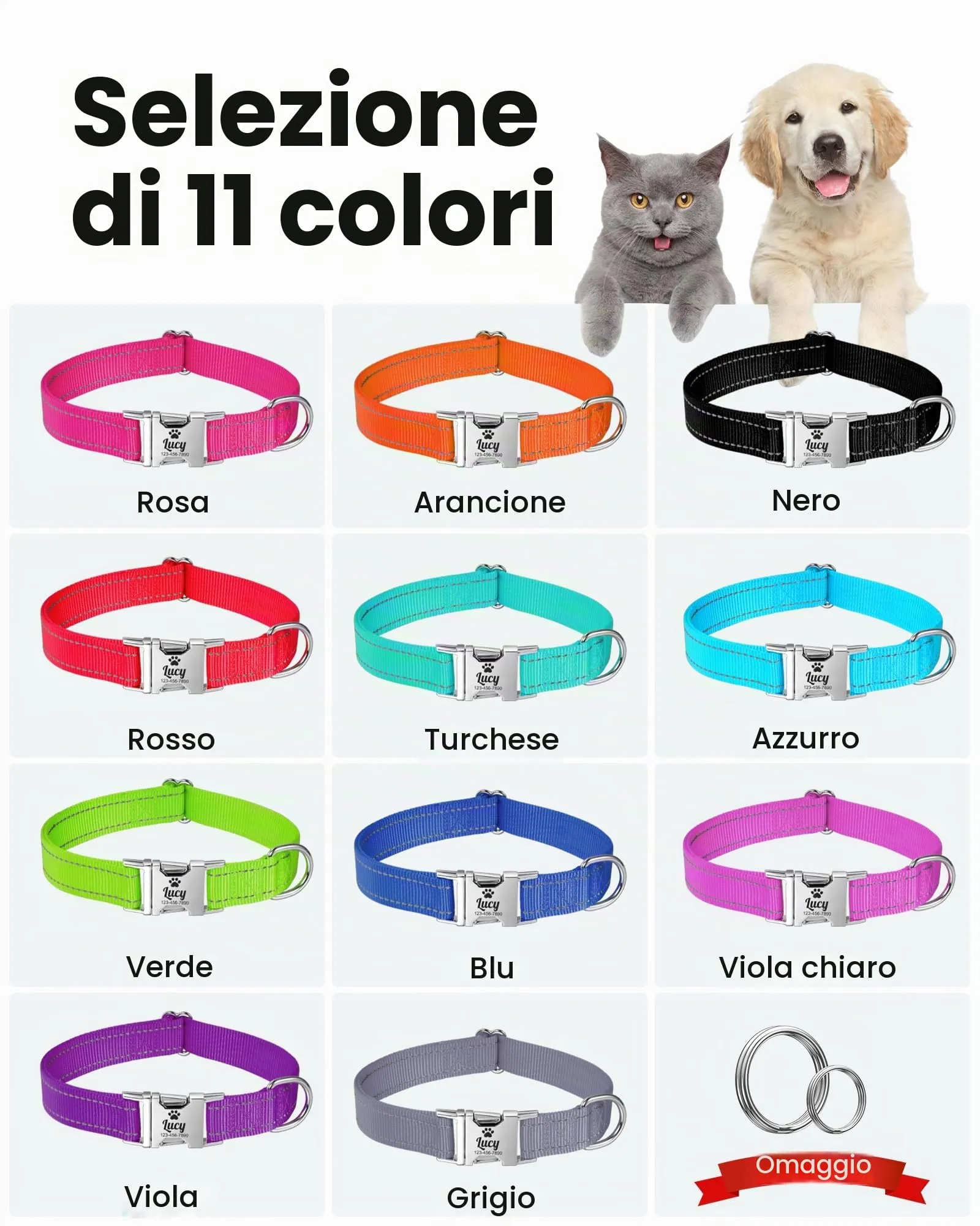 Collare per Cane Riflettente Personalizzato, Collana con nome e numero di telefono incisi, Fibbia Staccabile Durevole, Collari Di Regolabili per Cani Di Piccola, Media e Grande Taglia - immagine 7