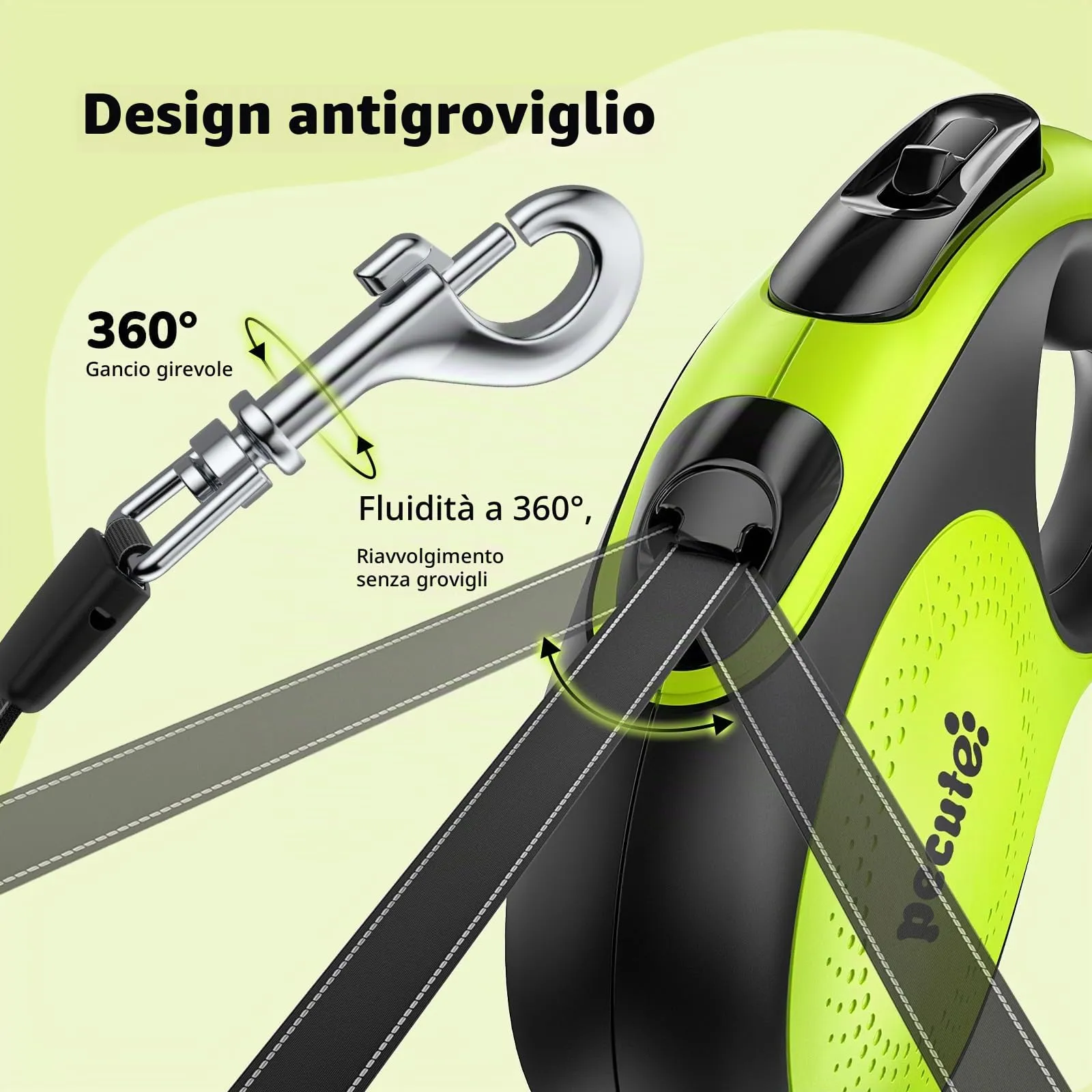 Pecute Guinzaglio per Cani Allungabile 8m (fino a 50kg), Estensione del Guinzaglio 360° Senza Grovigli, Impugnatura Antiscivolo e Pulsante di Freno Rapido,Verde - immagine 3