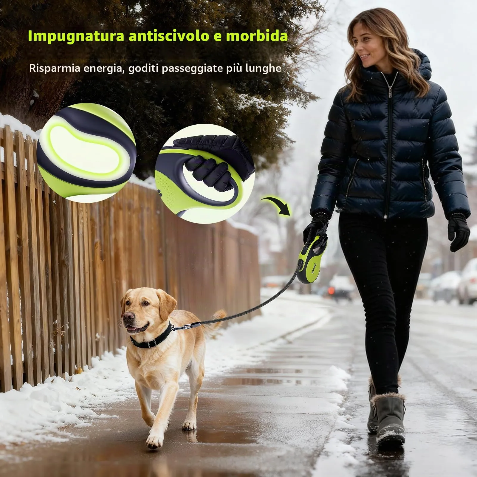 Pecute Guinzaglio per Cani Allungabile 8m (fino a 50kg), Estensione del Guinzaglio 360° Senza Grovigli, Impugnatura Antiscivolo e Pulsante di Freno Rapido,Verde - immagine 5