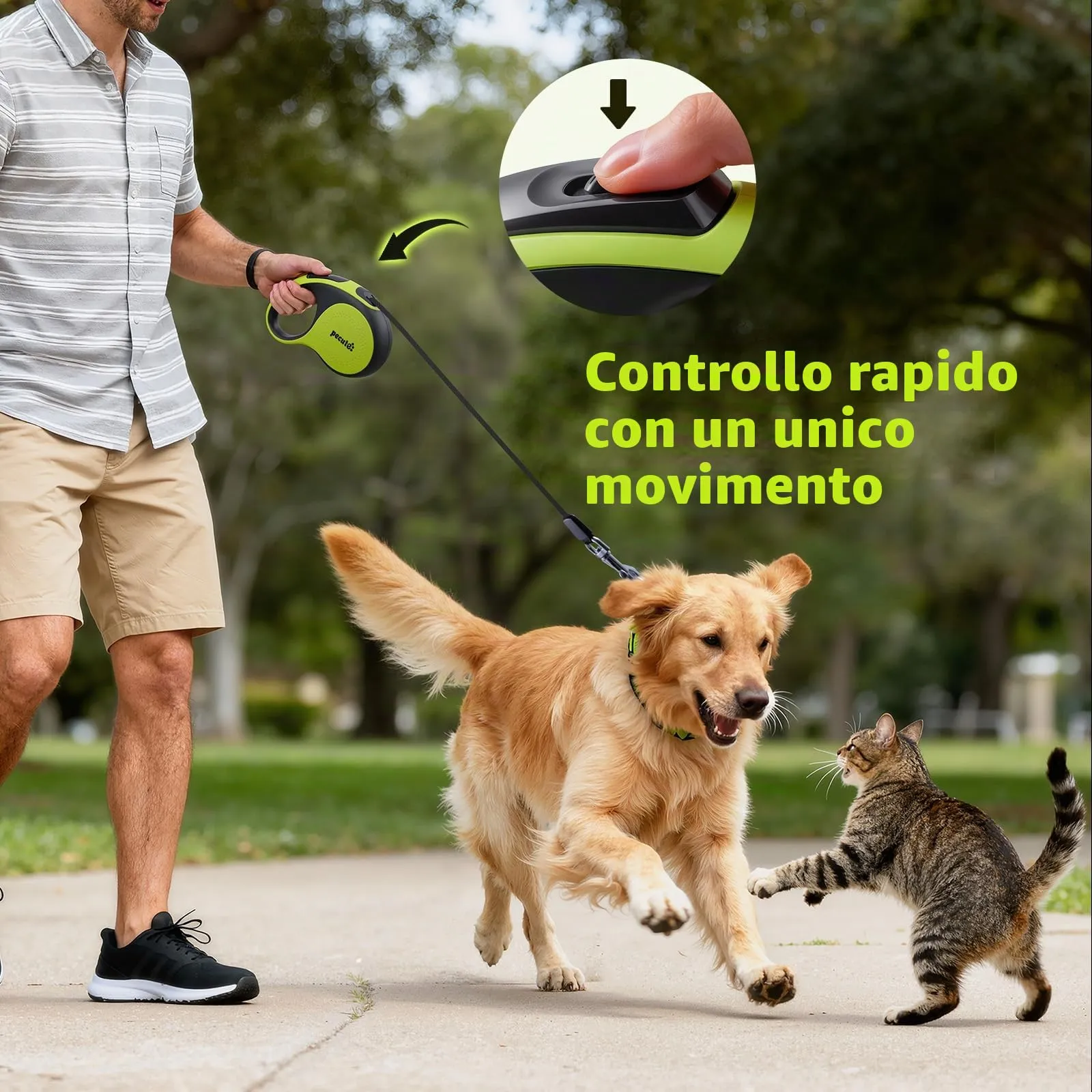 Pecute Guinzaglio per Cani Allungabile 8m (fino a 50kg), Estensione del Guinzaglio 360° Senza Grovigli, Impugnatura Antiscivolo e Pulsante di Freno Rapido,Verde - immagine 6