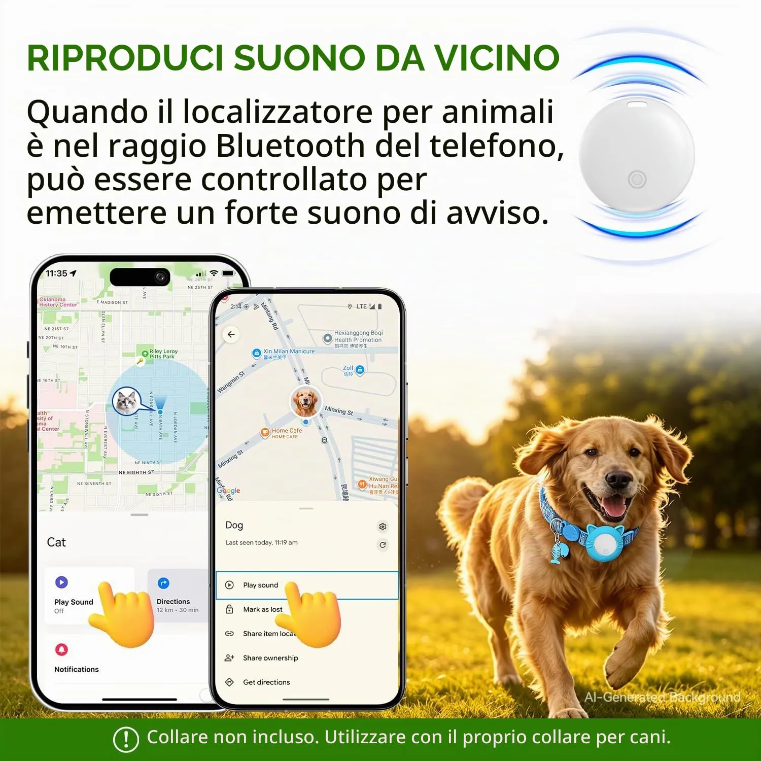 Collare GPS per Gatti, GPS per Cani Senza Abbonamento, Regolabile Localizzatore GPS Cani Tracciamento Compatibile con iOS e Android, Riflesso Notturno Smart Tag per Gatti - immagine 2