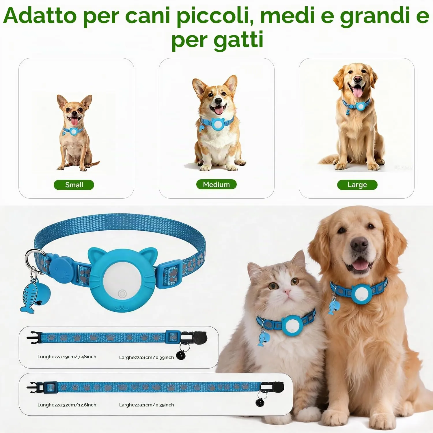 Collare GPS per Gatti, GPS per Cani Senza Abbonamento, Regolabile Localizzatore GPS Cani Tracciamento Compatibile con iOS e Android, Riflesso Notturno Smart Tag per Gatti - immagine 5