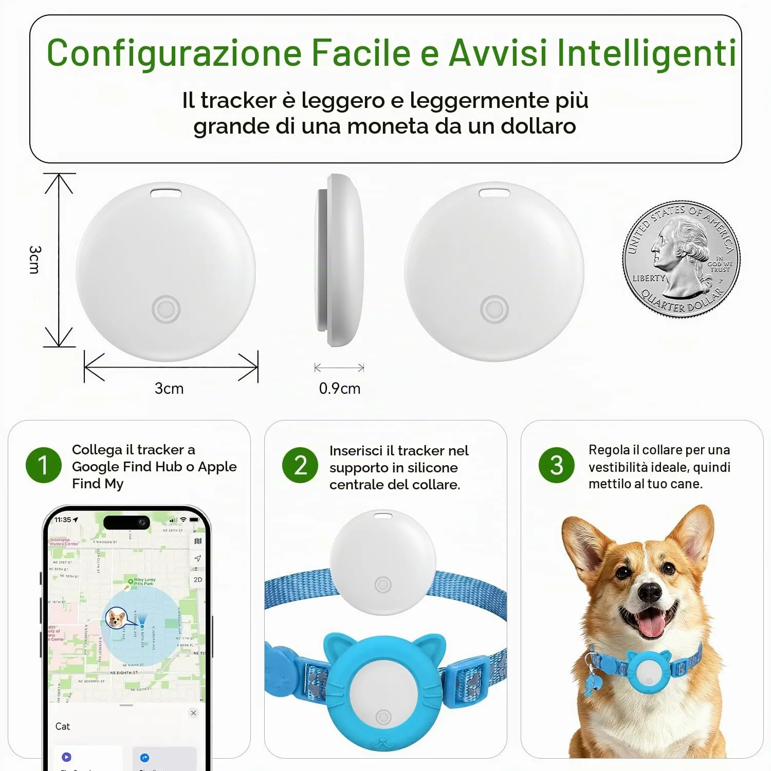 Collare GPS per Gatti, GPS per Cani Senza Abbonamento, Regolabile Localizzatore GPS Cani Tracciamento Compatibile con iOS e Android, Riflesso Notturno Smart Tag per Gatti - immagine 7
