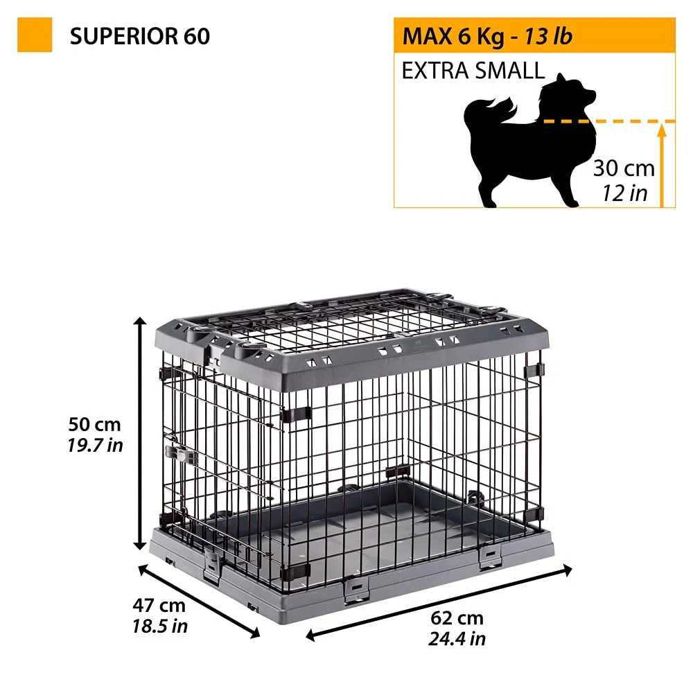 Ferplast Gabbia Cane in Metallo Gabbia Pieghevole per Cani Molto Piccoli SUPERIOR 60 Recinto in metallo, con Separatore, Doppia serratura, 62 x 47 x h 50 cm. - immagine 2