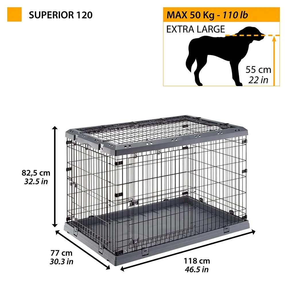 Ferplast Gabbia Cane in Metallo Gabbia Pieghevole per Cani Molto Grandi SUPERIOR 120 Recinto in metallo, con Separatore, Doppia serratura, 118 x 77 x h 82,5 cm. - immagine 2
