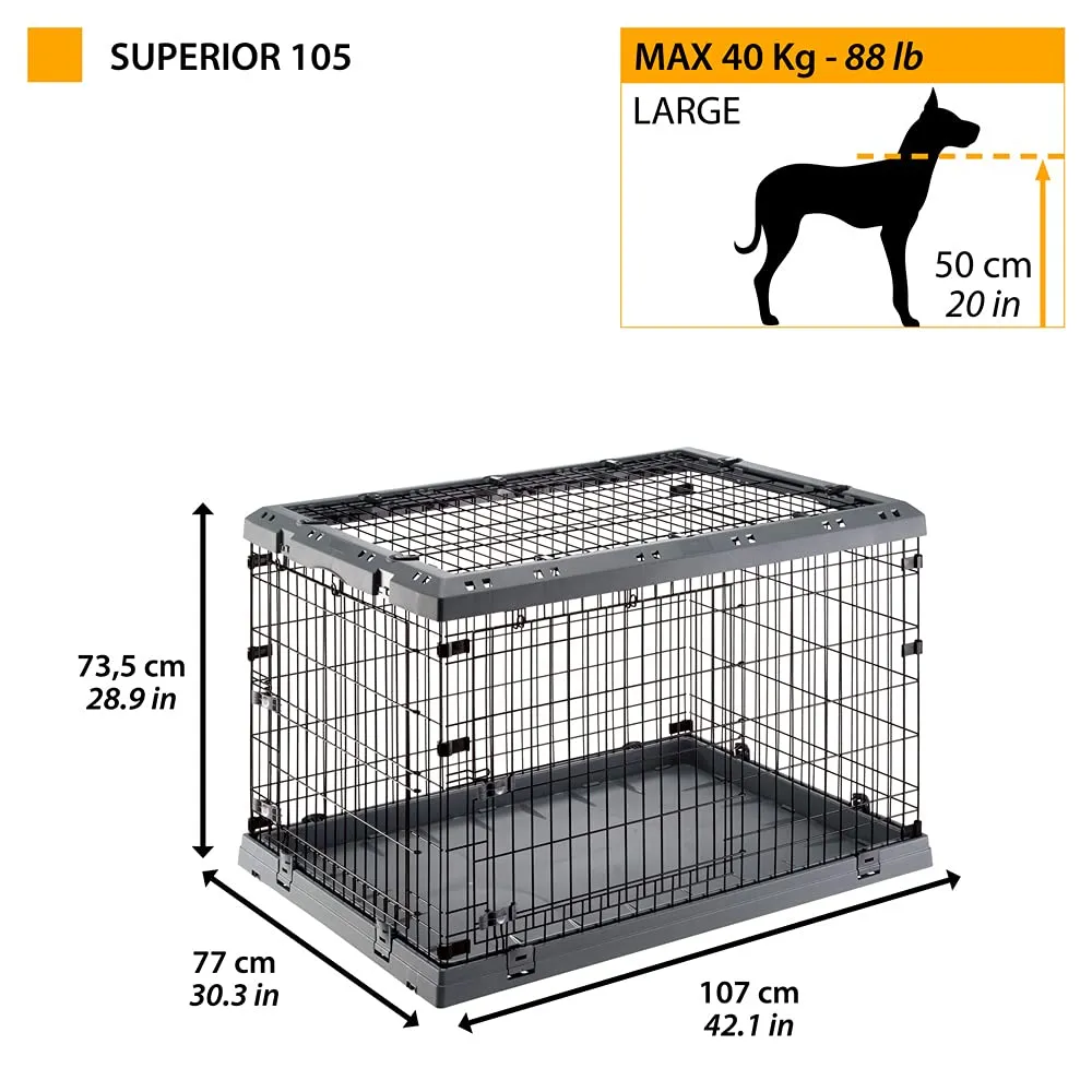 Ferplast Gabbia Cane in Metallo Gabbia Pieghevole per Cani Grandi Superior 105 Recinto in Metallo, con Separatore, Doppia Serratura, 107 x 77 x h 73,5 cm. - immagine 2