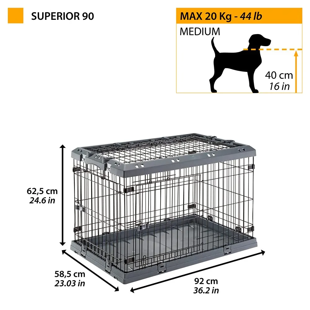 Ferplast Gabbia Cane in Metallo Gabbia Pieghevole per Cani Medi Superior 90 Recinto in Metallo, con Separatore, Doppia Serratura, 92 x 58,5 x h 62,5 cm. - immagine 2