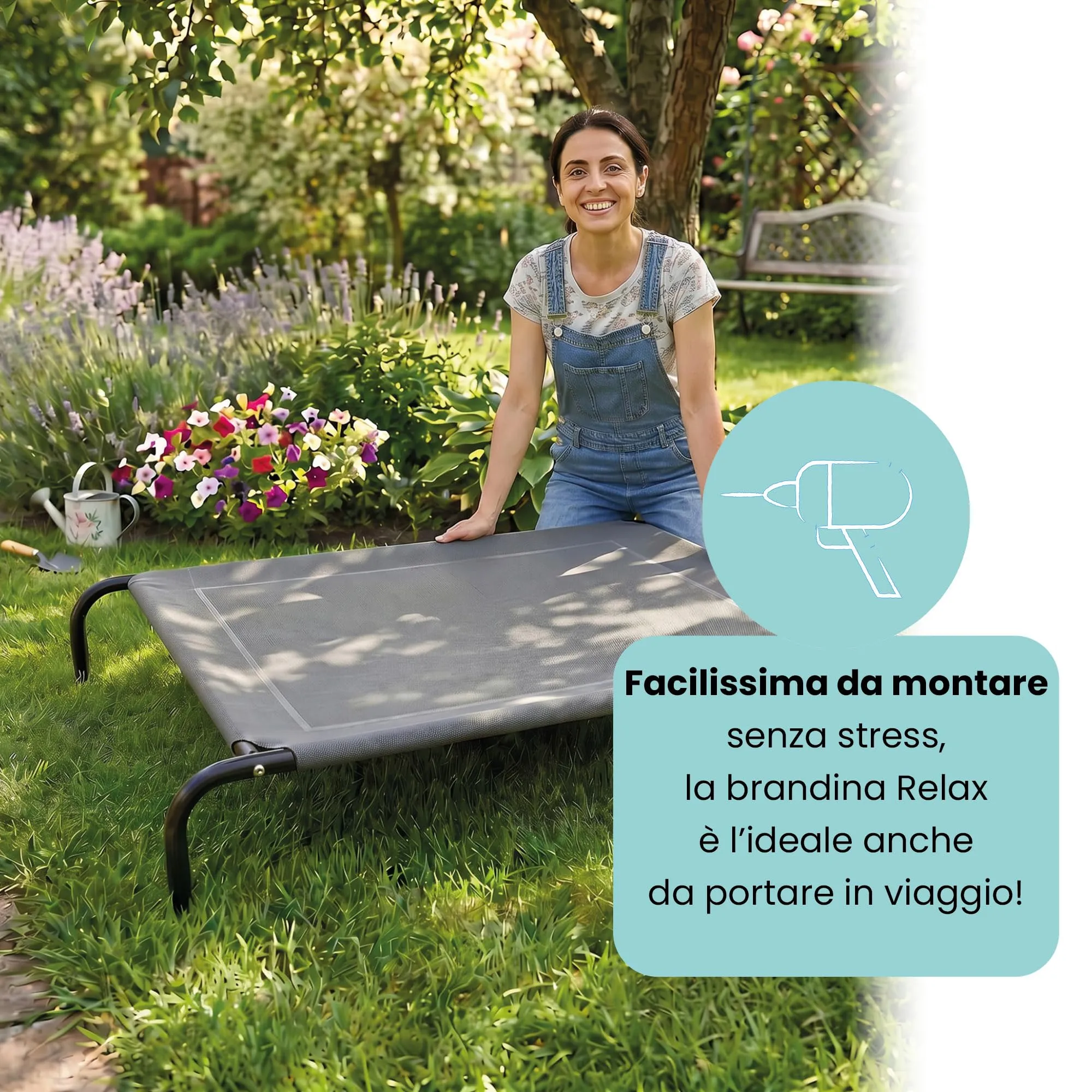 Italian Bed Linen – Brandina per Cani Taglia Grande Maxy e Media, 130x90x20cm, Lettino Rialzato Estivo Traspirante e Impermeabile, Telaio Rinforzato Robusto, Grigio - immagine 7