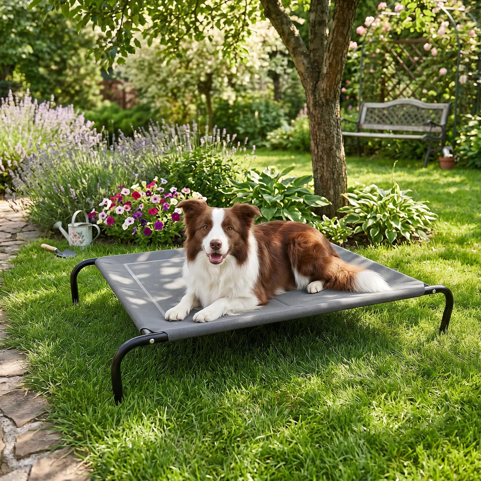 Italian Bed Linen – Brandina per Cani Taglia Grande Maxy e Media, 130x90x20cm, Lettino Rialzato Estivo Traspirante e Impermeabile, Telaio Rinforzato Robusto, Grigio - immagine 9