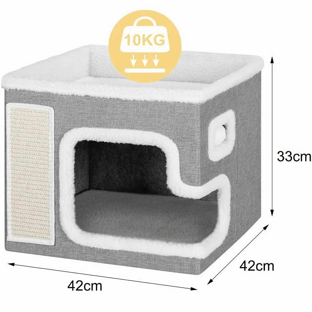BAKAJI Cuccia per Gatti pieghevole con Grande Ingresso, Casetta Rifugio per Animali Domestici, Tiragraffi in Poliestere Caldo e Imbottito, Cuccetta Graffiatoio Base Antiscivolo 42x42x33 cm (Grigio) - immagine 7