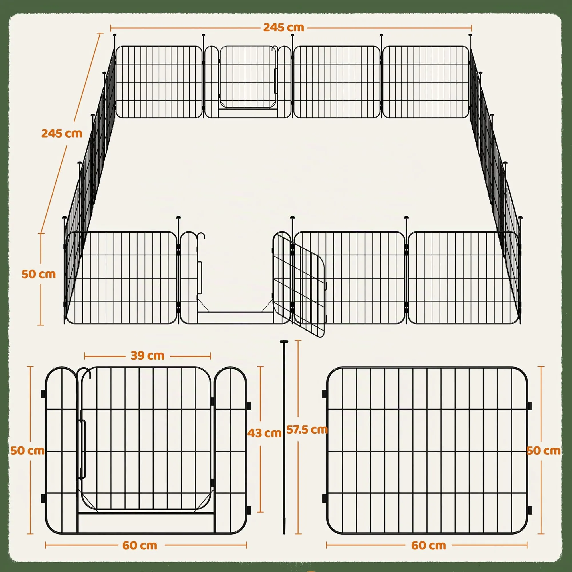 Yaheetech Recinto per Animali Domestici 16 Pannelli Altezza 50 cm Nero - immagine 2