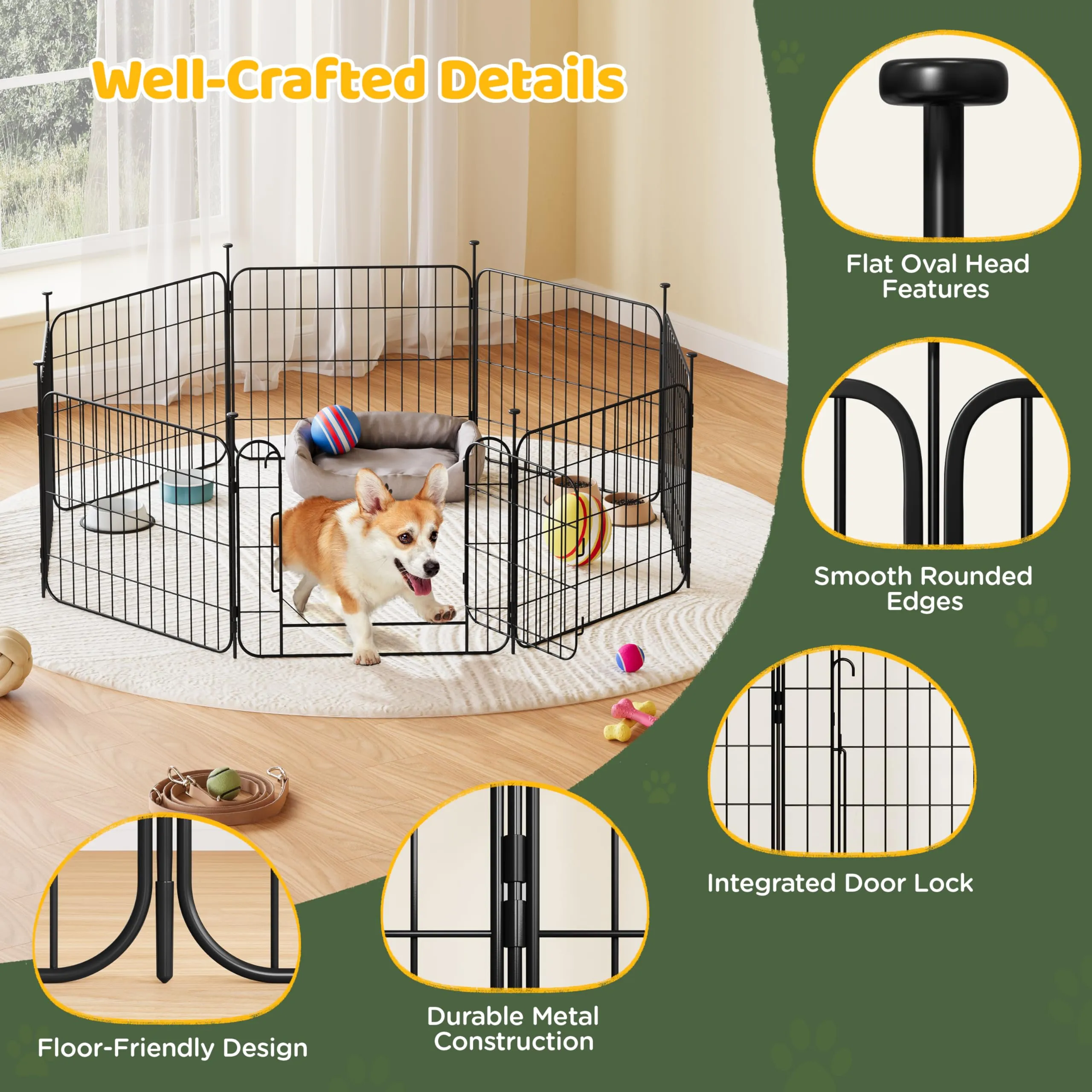 Yaheetech Recinto per Animali Domestici 16 Pannelli Altezza 50 cm Nero - immagine 4