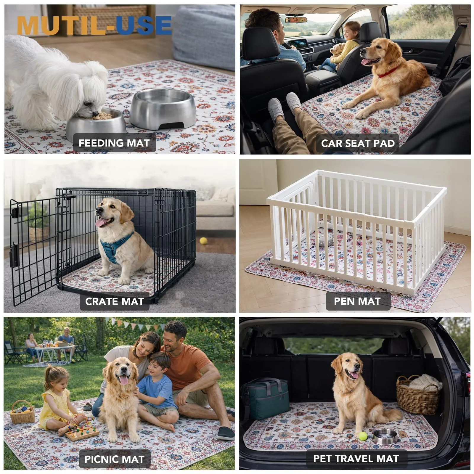2 Pezzi Tappetini Assorbenti per Cani, Tappeti Lavabili Riutilizzabili, Traverse Cani, Traversine Addestramento del Cane, Gatti, Conigli, Antiscivolo (Pattern 3, 91.5x 183cm) - immagine 6