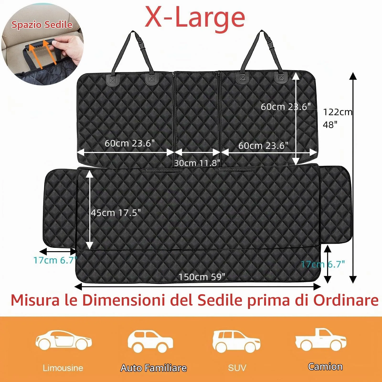 ANOSOSPECIAL Coprisella per sedile posteriore per auto ISOFIX XL, impermeabile, con cintura di sicurezza, antigraffio, per cani, sedile posteriore per bambini, universale, per camion, SUV - immagine 2