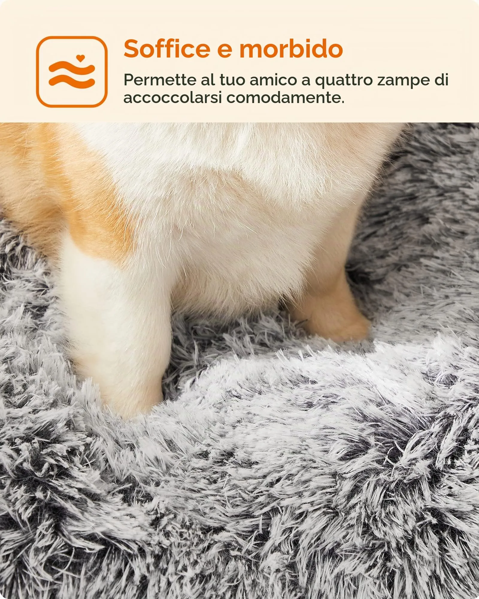 Feandrea Cuccia per Cani, Tappetino per Animali di Peluche Morbida, 95 x 60 cm, Imbottitura Soffice, Lavabile in Lavatrice, Cuscino per Cani Multiuso, Grigio Ombré PGW202G01 - immagine 3