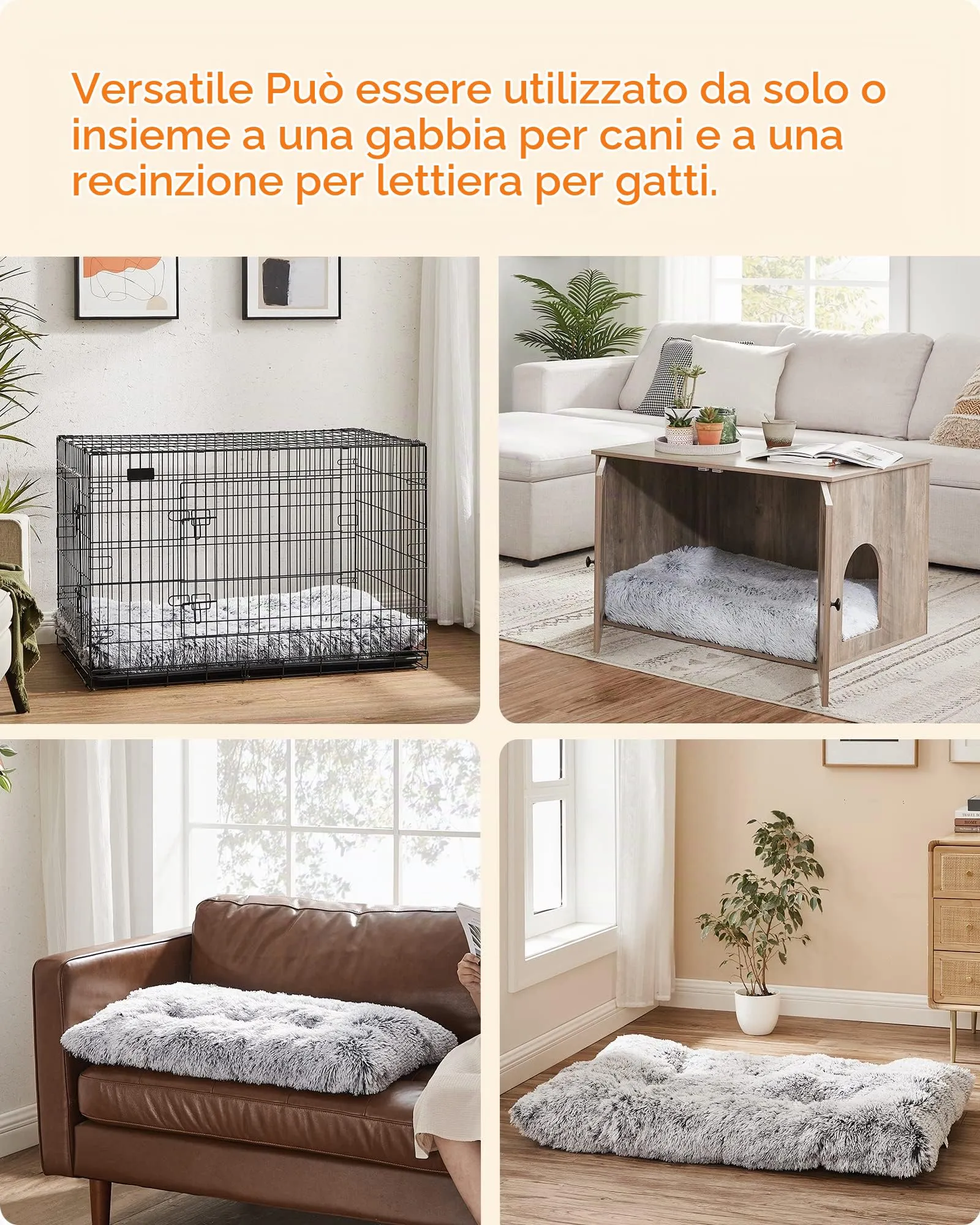 Feandrea Cuccia per Cani, Tappetino per Animali di Peluche Morbida, 95 x 60 cm, Imbottitura Soffice, Lavabile in Lavatrice, Cuscino per Cani Multiuso, Grigio Ombré PGW202G01 - immagine 4