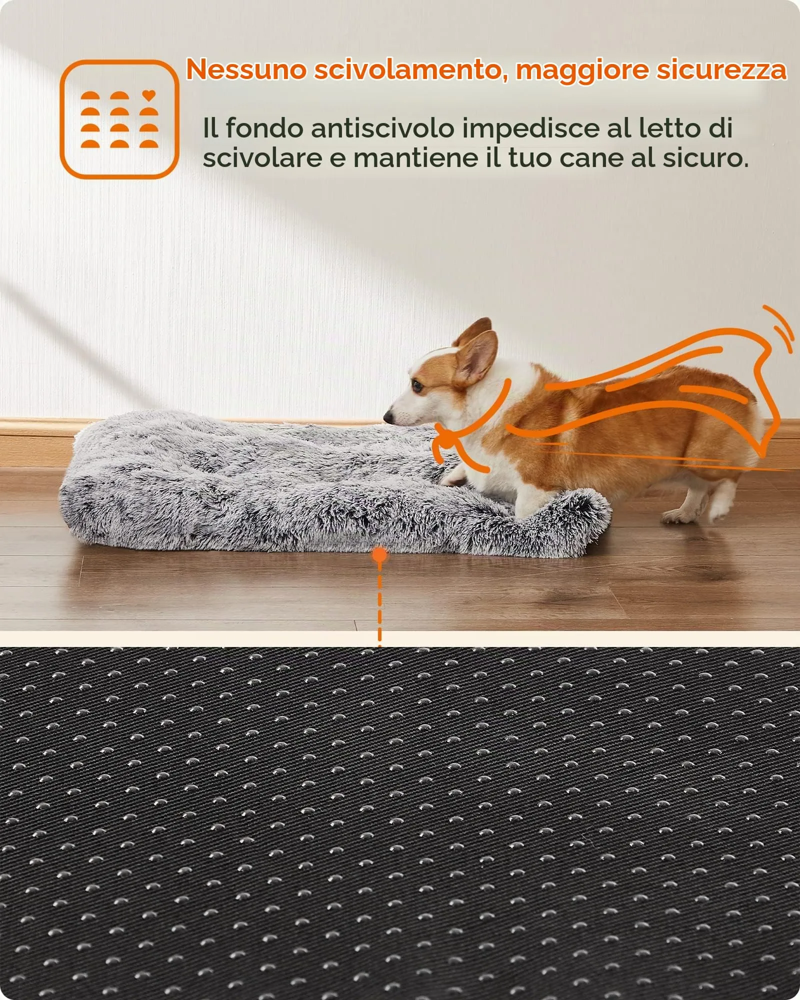 Feandrea Cuccia per Cani, Tappetino per Animali di Peluche Morbida, 95 x 60 cm, Imbottitura Soffice, Lavabile in Lavatrice, Cuscino per Cani Multiuso, Grigio Ombré PGW202G01 - immagine 5