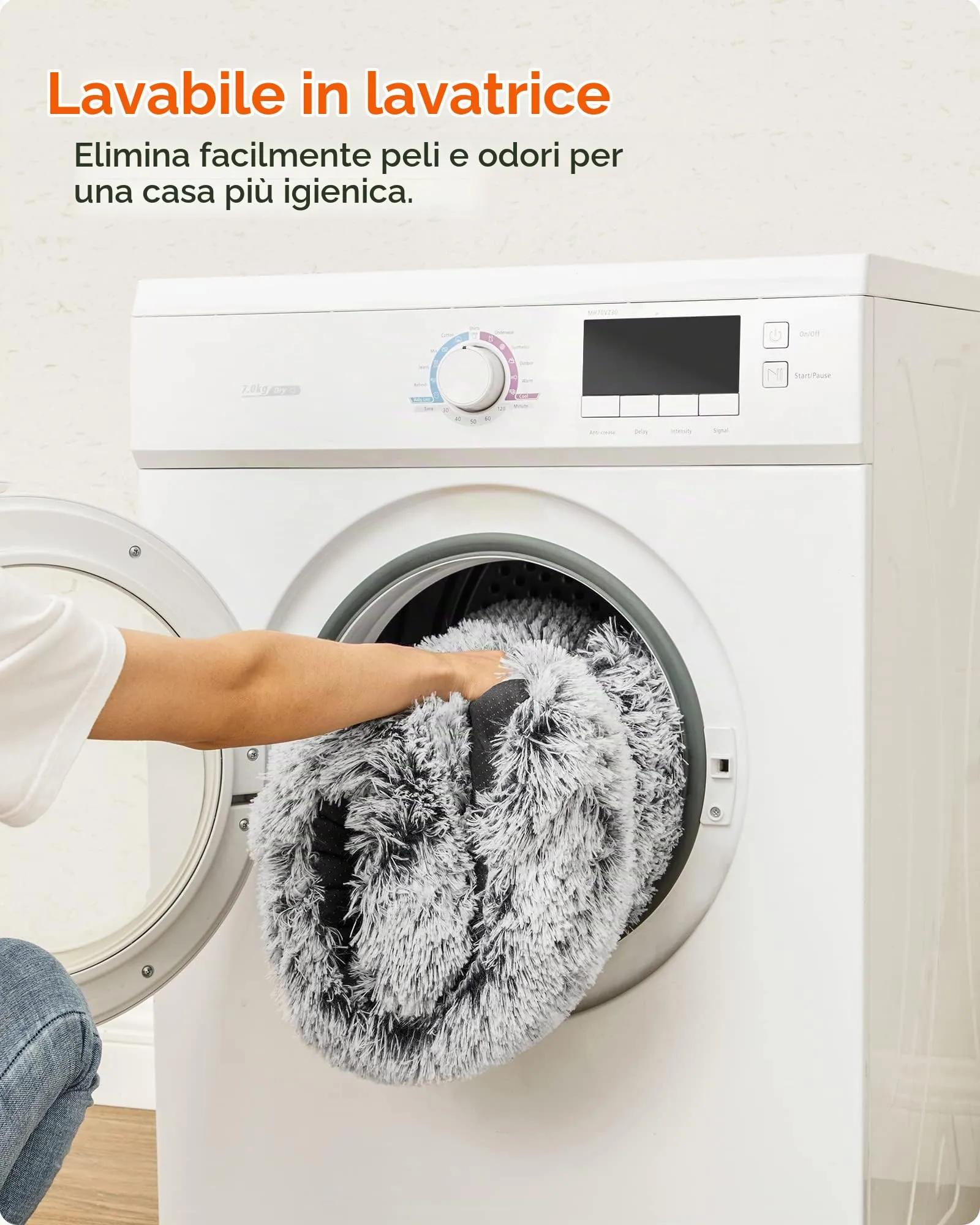 Feandrea Cuccia per Cani, Tappetino per Animali di Peluche Morbida, 95 x 60 cm, Imbottitura Soffice, Lavabile in Lavatrice, Cuscino per Cani Multiuso, Grigio Ombré PGW202G01 - immagine 7