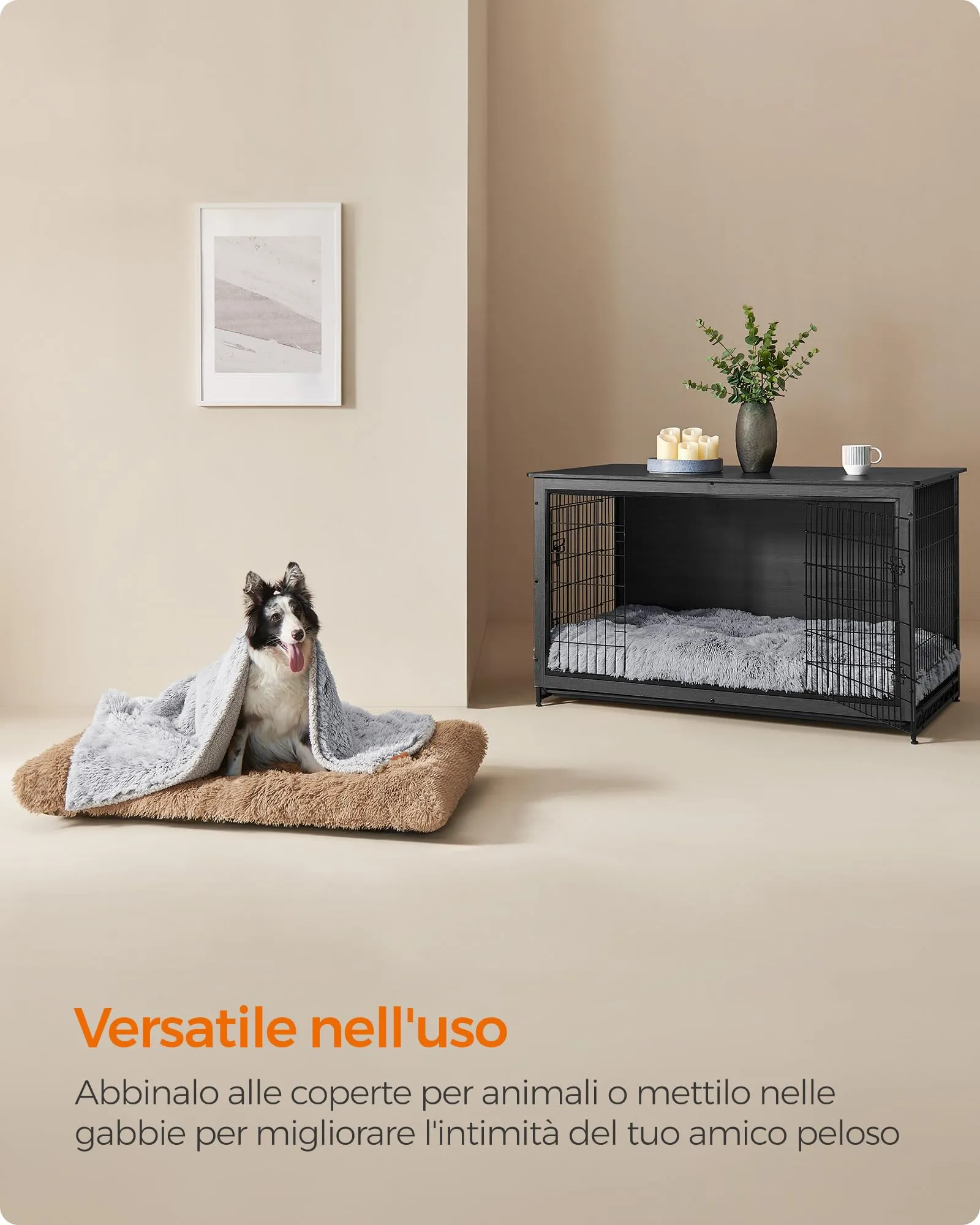 Feandrea Cuccia per Cani, Tappetino per Animali di Peluche Morbida, 110 x 73 cm, Imbottitura Soffice, Lavabile, Cuscino per Cani Multiuso, Marrone Cammello PGW203K01 - immagine 4