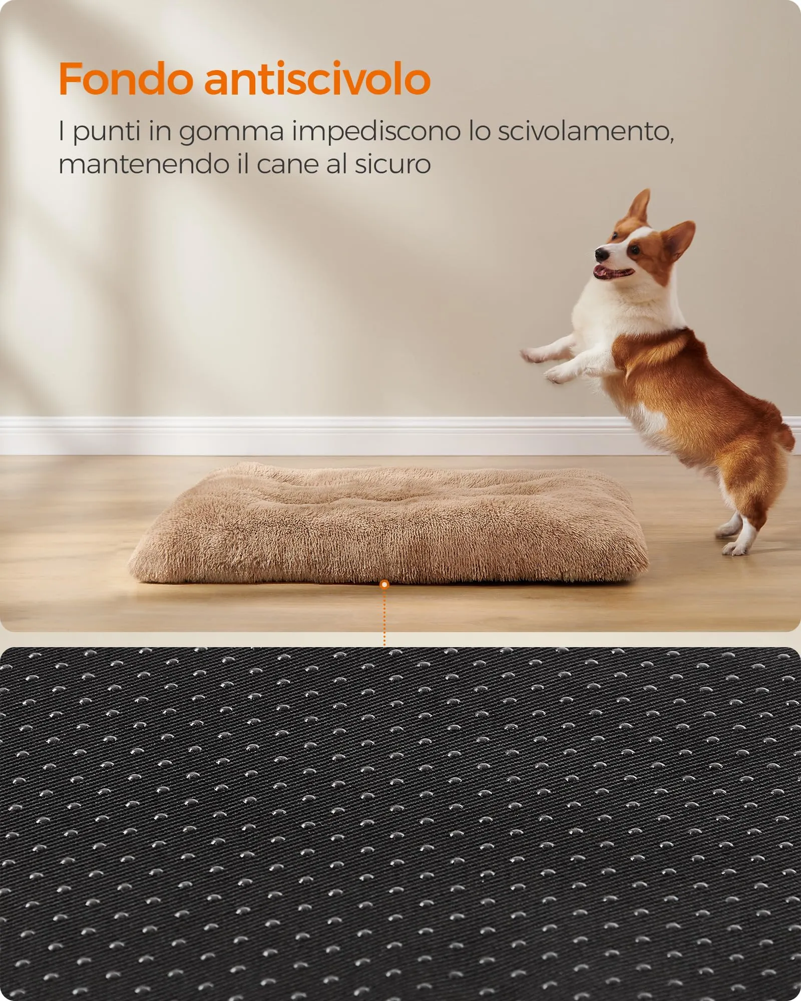 Feandrea Cuccia per Cani, Tappetino per Animali di Peluche Morbida, 110 x 73 cm, Imbottitura Soffice, Lavabile, Cuscino per Cani Multiuso, Marrone Cammello PGW203K01 - immagine 5