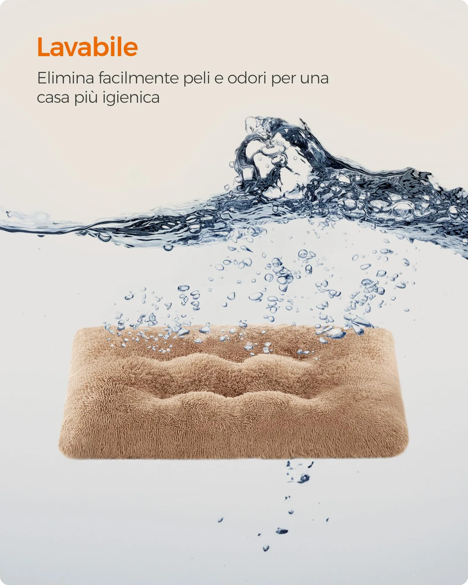 Feandrea Cuccia per Cani, Tappetino per Animali di Peluche Morbida, 110 x 73 cm, Imbottitura Soffice, Lavabile, Cuscino per Cani Multiuso, Marrone Cammello PGW203K01 - immagine 6